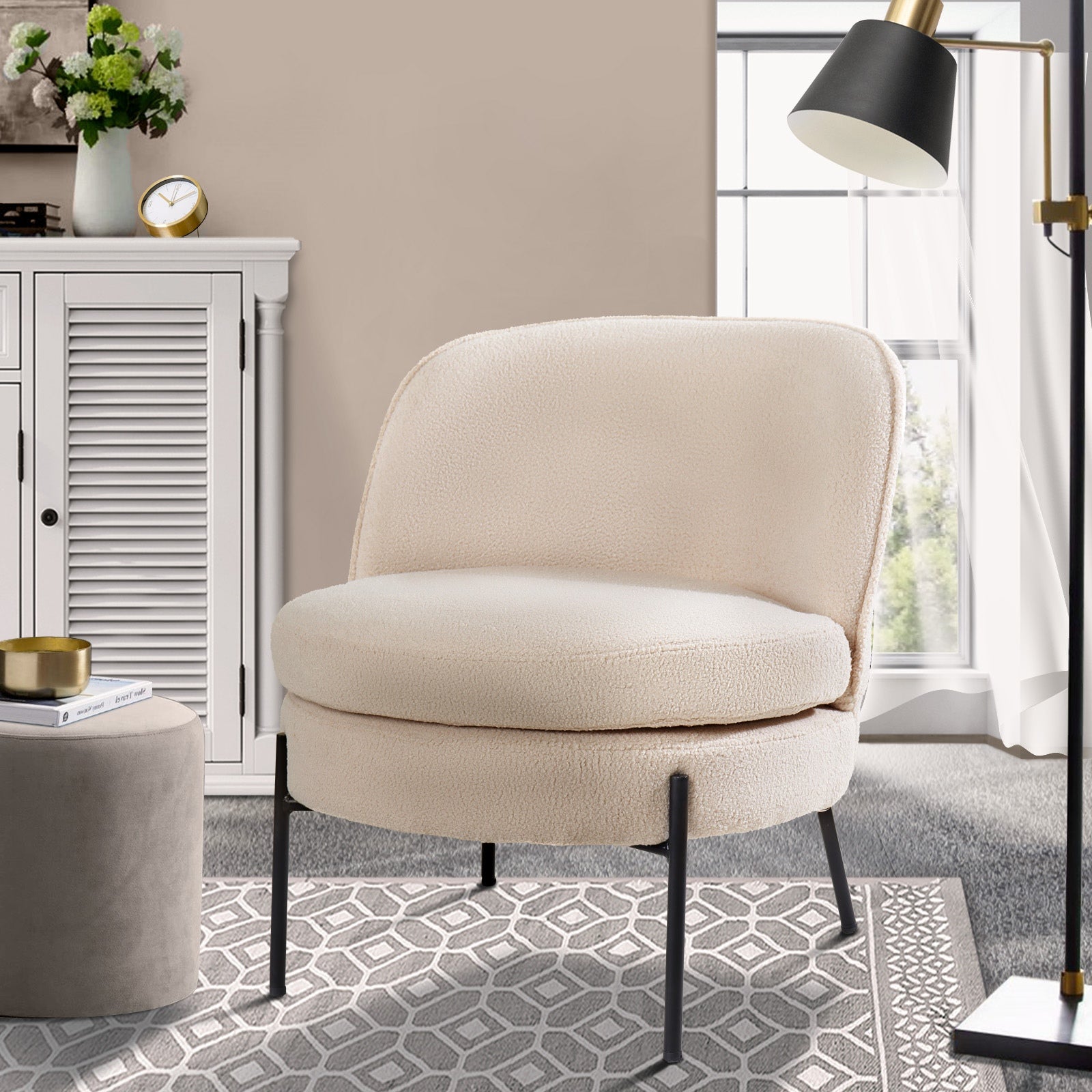 Oikiture Armchair Lounge Chair Accent Couch Chairs Padded Sofa Boucle - Sunyee