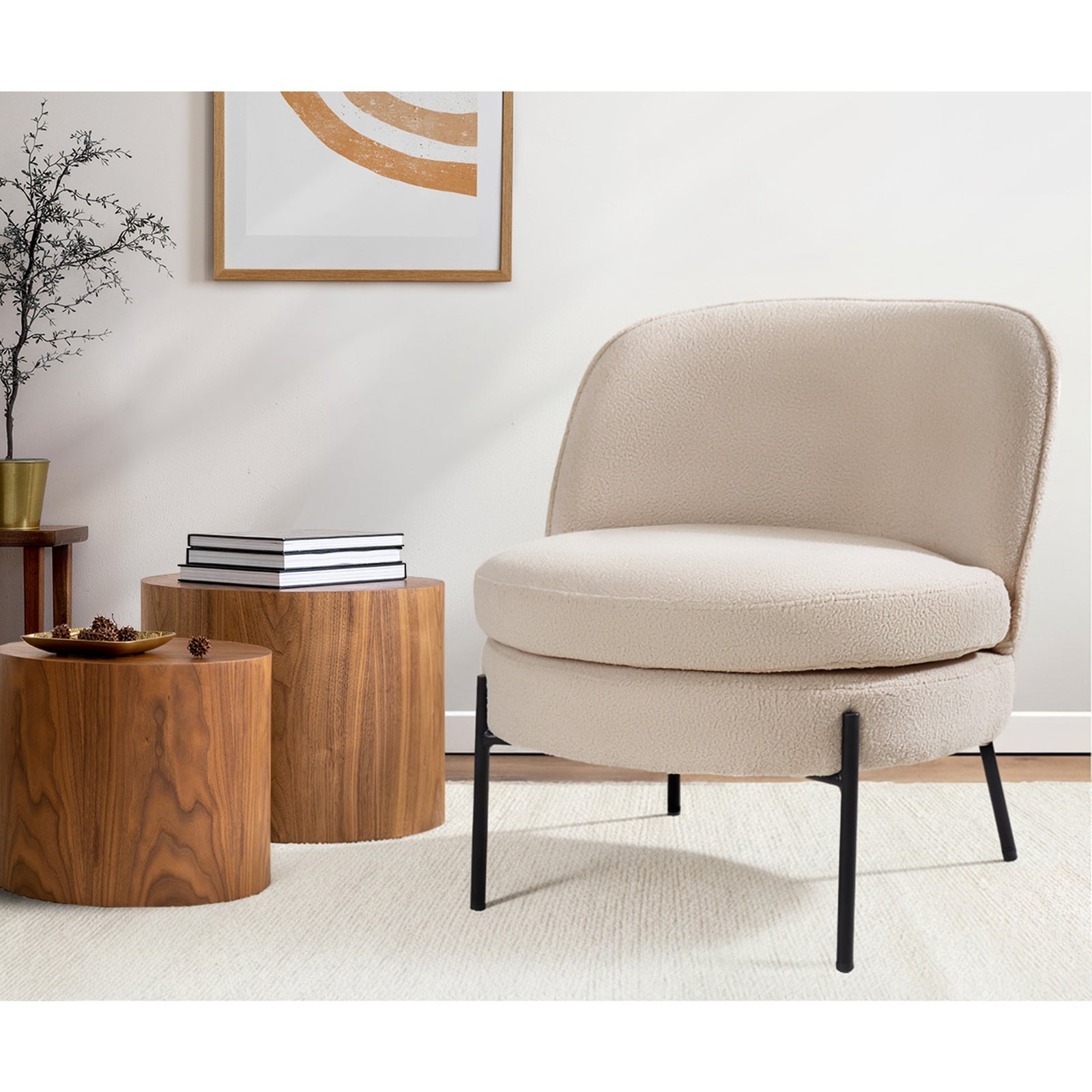 Oikiture Armchair Lounge Chair Accent Couch Chairs Padded Sofa Boucle - Sunyee