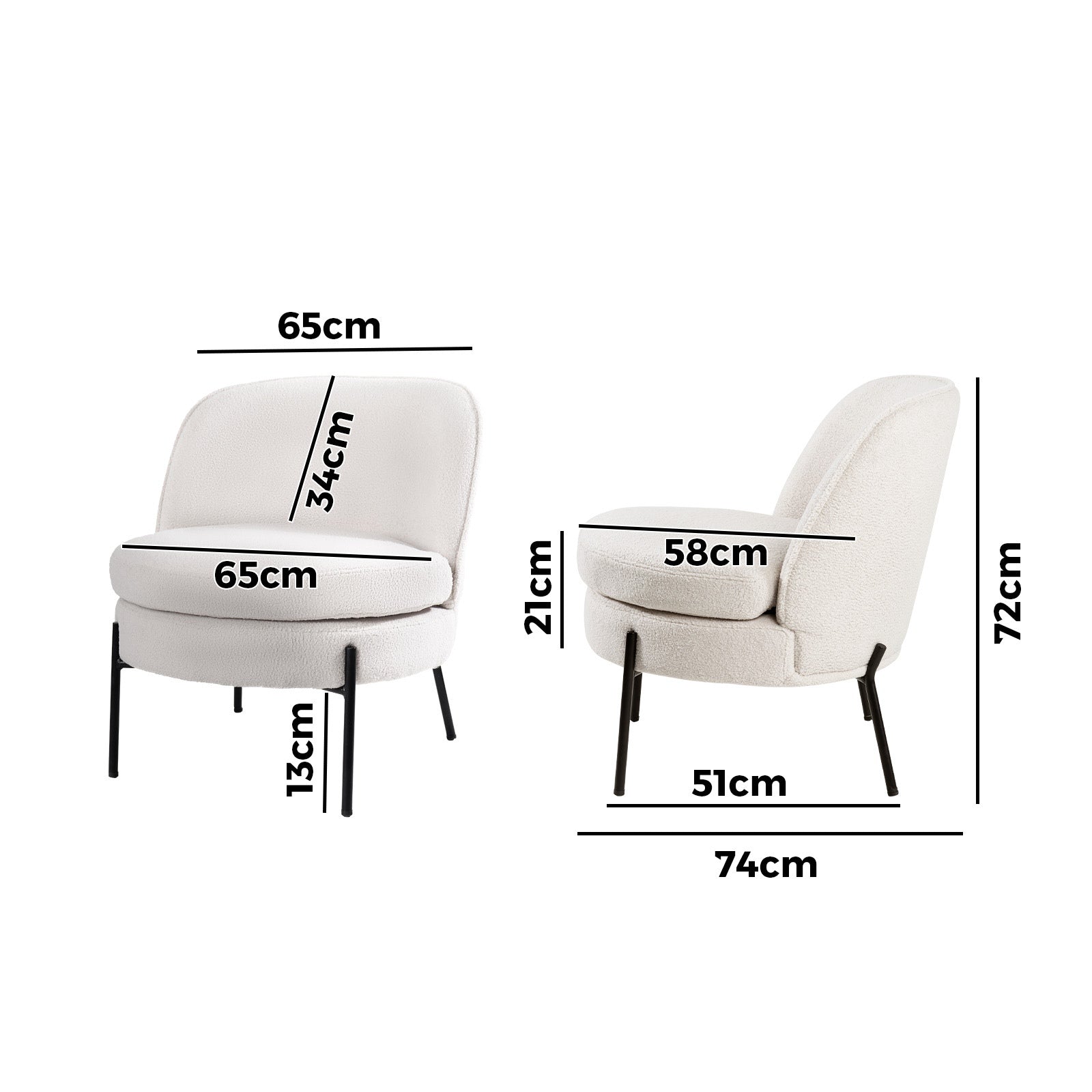 Oikiture Armchair Lounge Chair Accent Couch Chairs Padded Sofa Boucle White - Sunyee