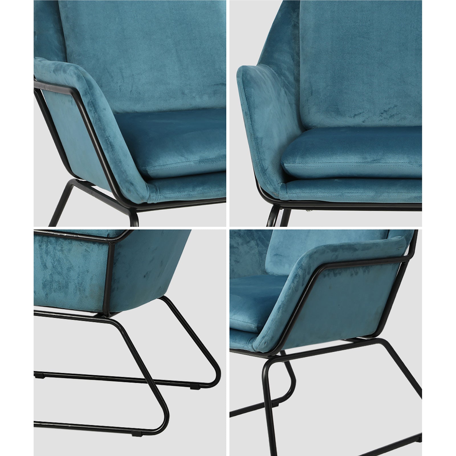 Oikiture Armchair Velvet Accent Chairs Tub Chair Sofa Lounge Upholstered Blue - Sunyee