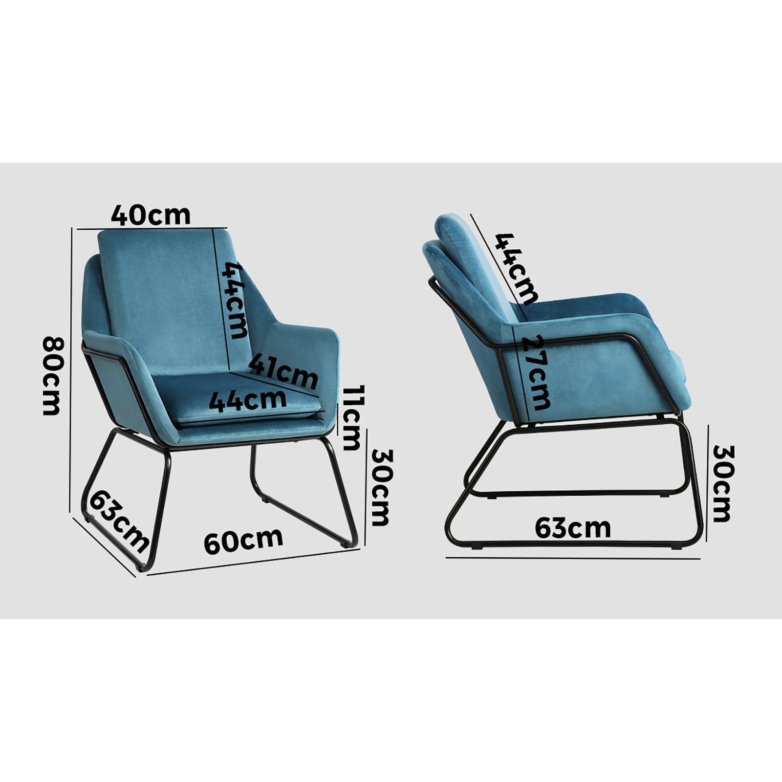 Oikiture Armchair Velvet Accent Chairs Tub Chair Sofa Lounge Upholstered Blue - Sunyee