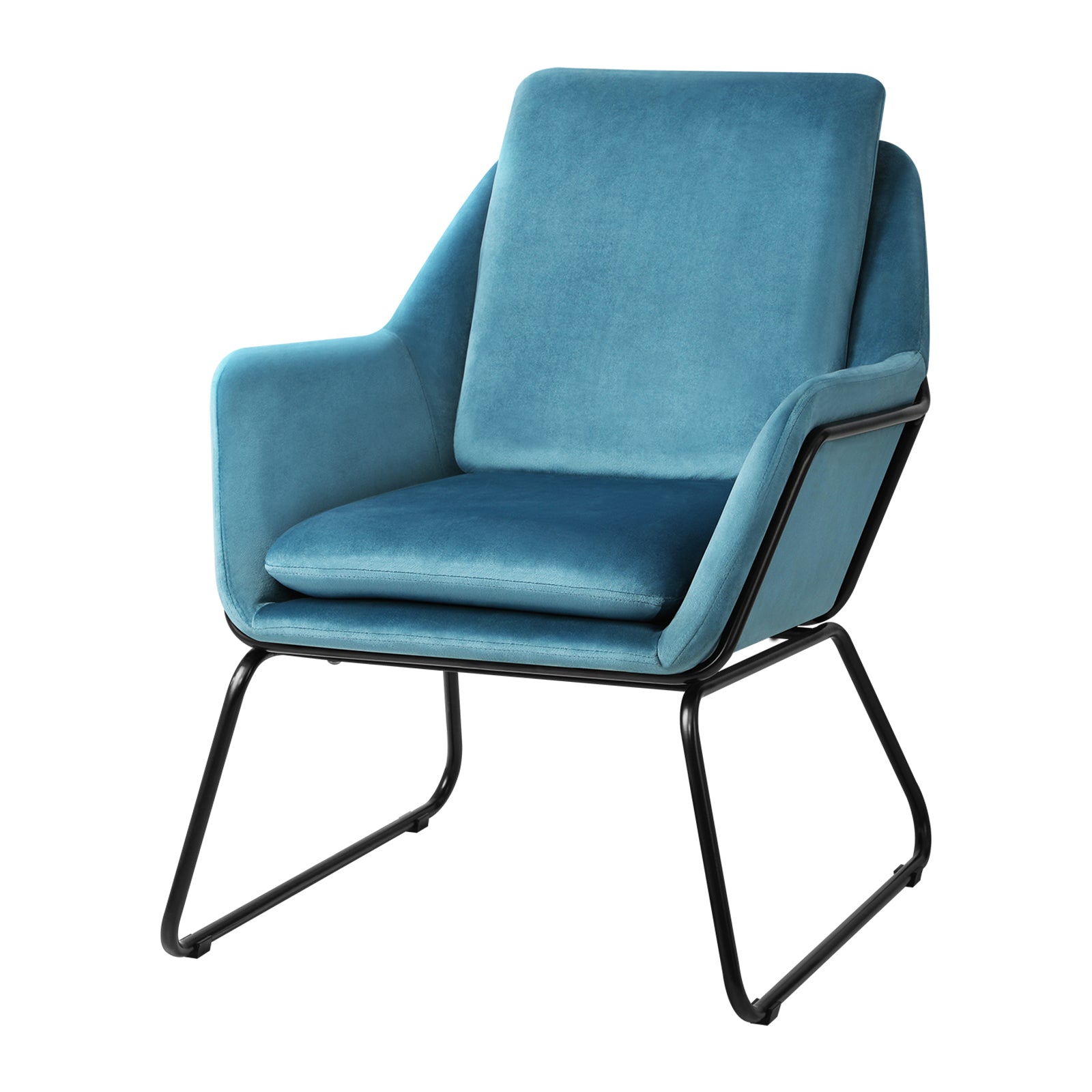 Oikiture Armchair Velvet Accent Chairs Tub Chair Sofa Lounge Upholstered Blue - Sunyee