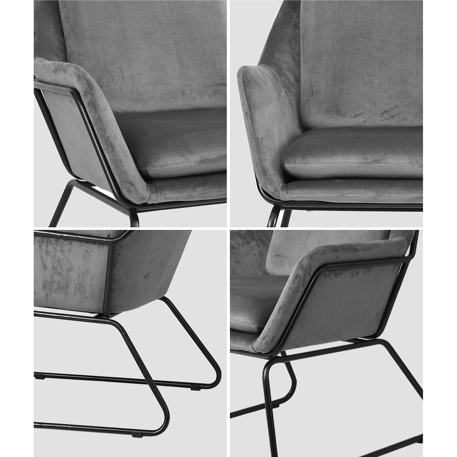 Oikiture Armchair Velvet Accent Chairs Tub Chair Sofa Lounge Upholstered Grey - Sunyee