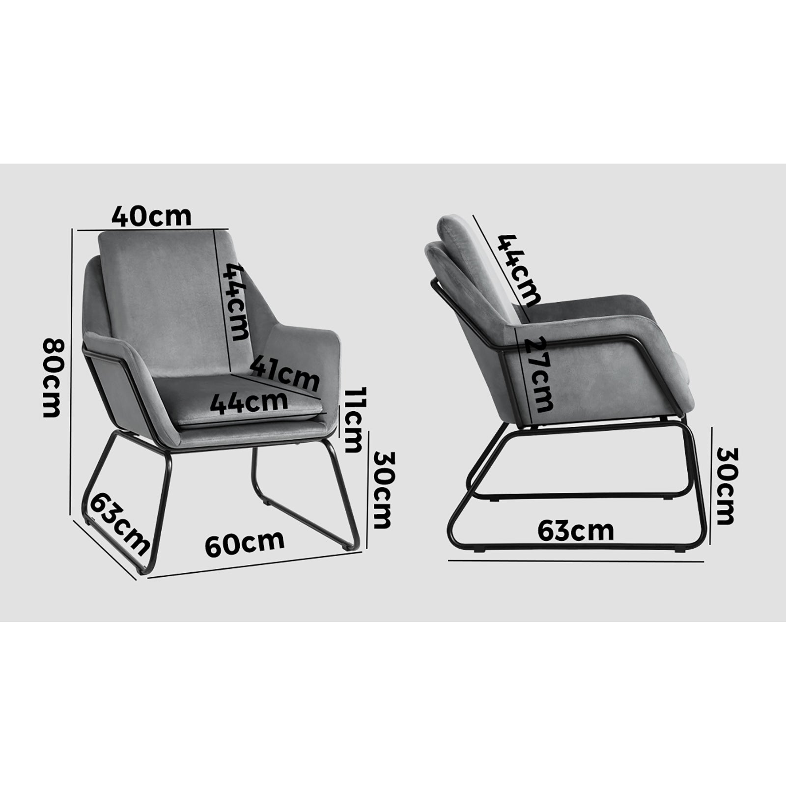 Oikiture Armchair Velvet Accent Chairs Tub Chair Sofa Lounge Upholstered Grey - Sunyee