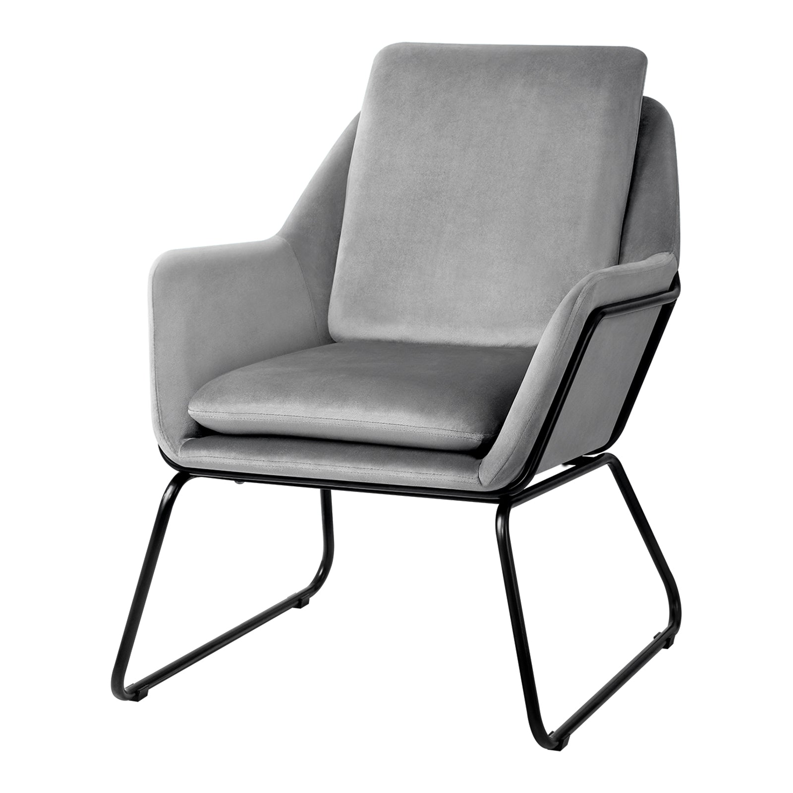 Oikiture Armchair Velvet Accent Chairs Tub Chair Sofa Lounge Upholstered Grey - Sunyee