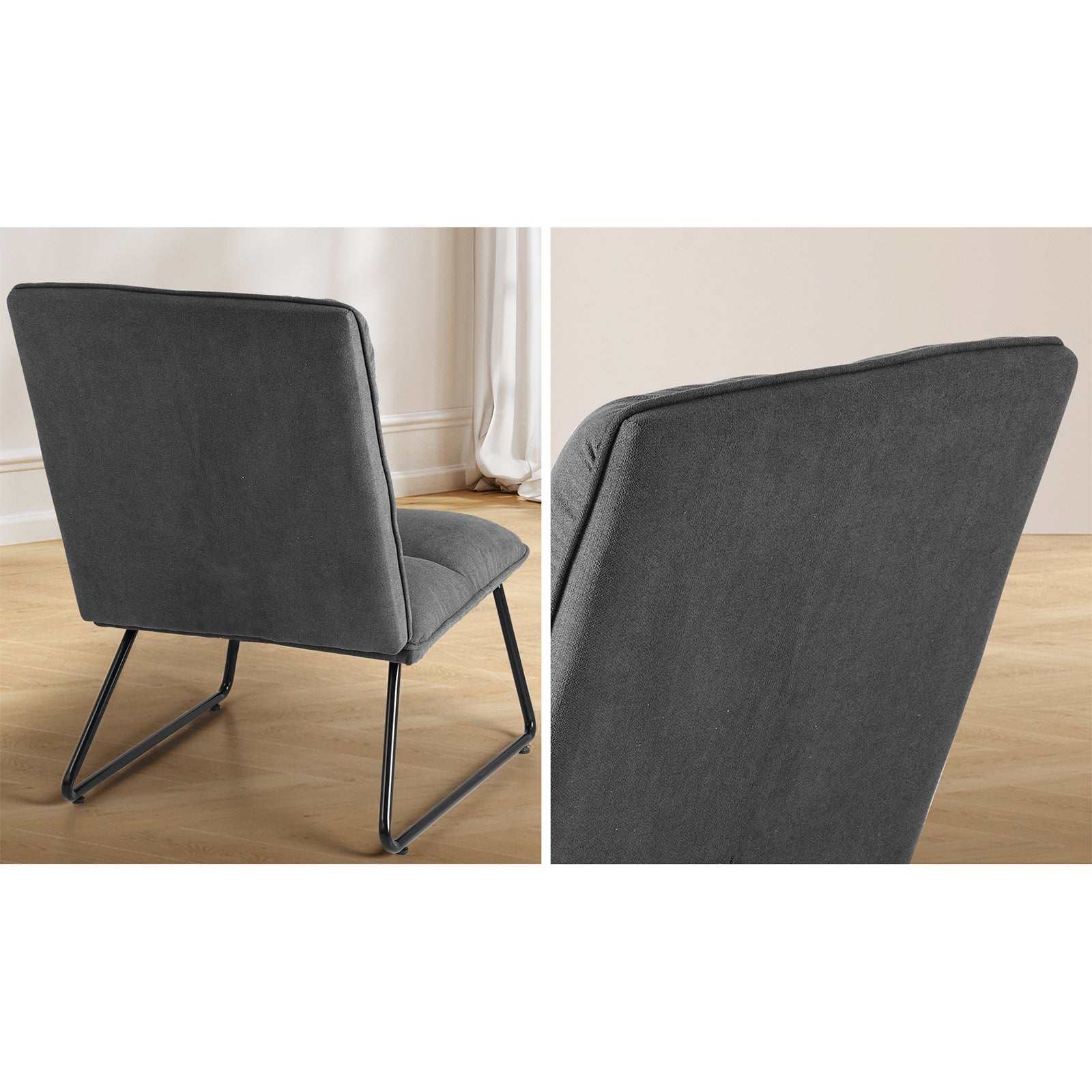 Oikiture Armchair Lounge Chair Accent Chairs Linen Fabric Upholstered Dark Grey - Sunyee