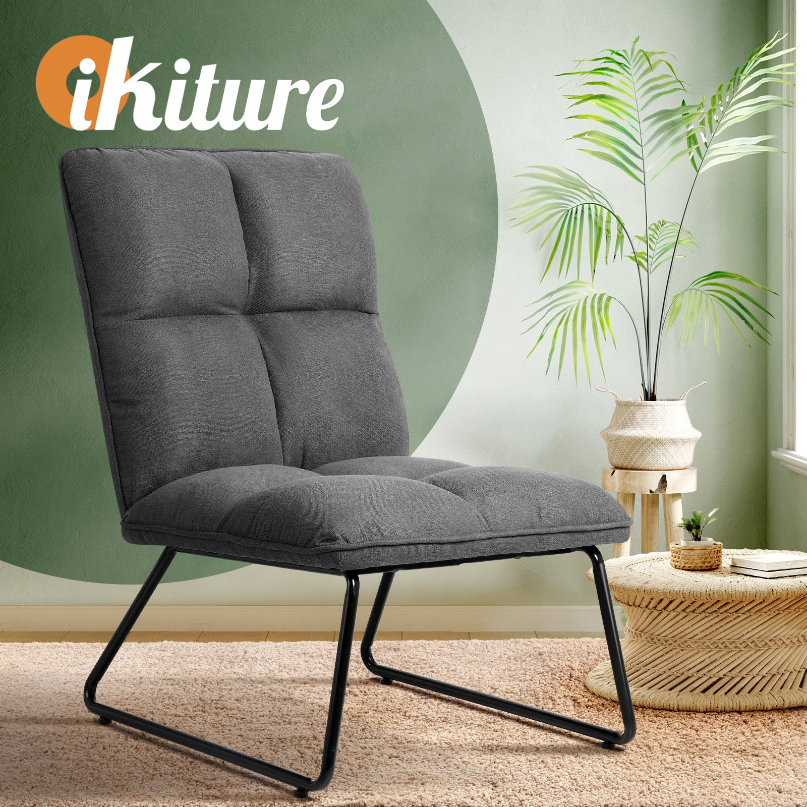 Oikiture Armchair Lounge Chair Accent Chairs Linen Fabric Upholstered Dark Grey - Sunyee