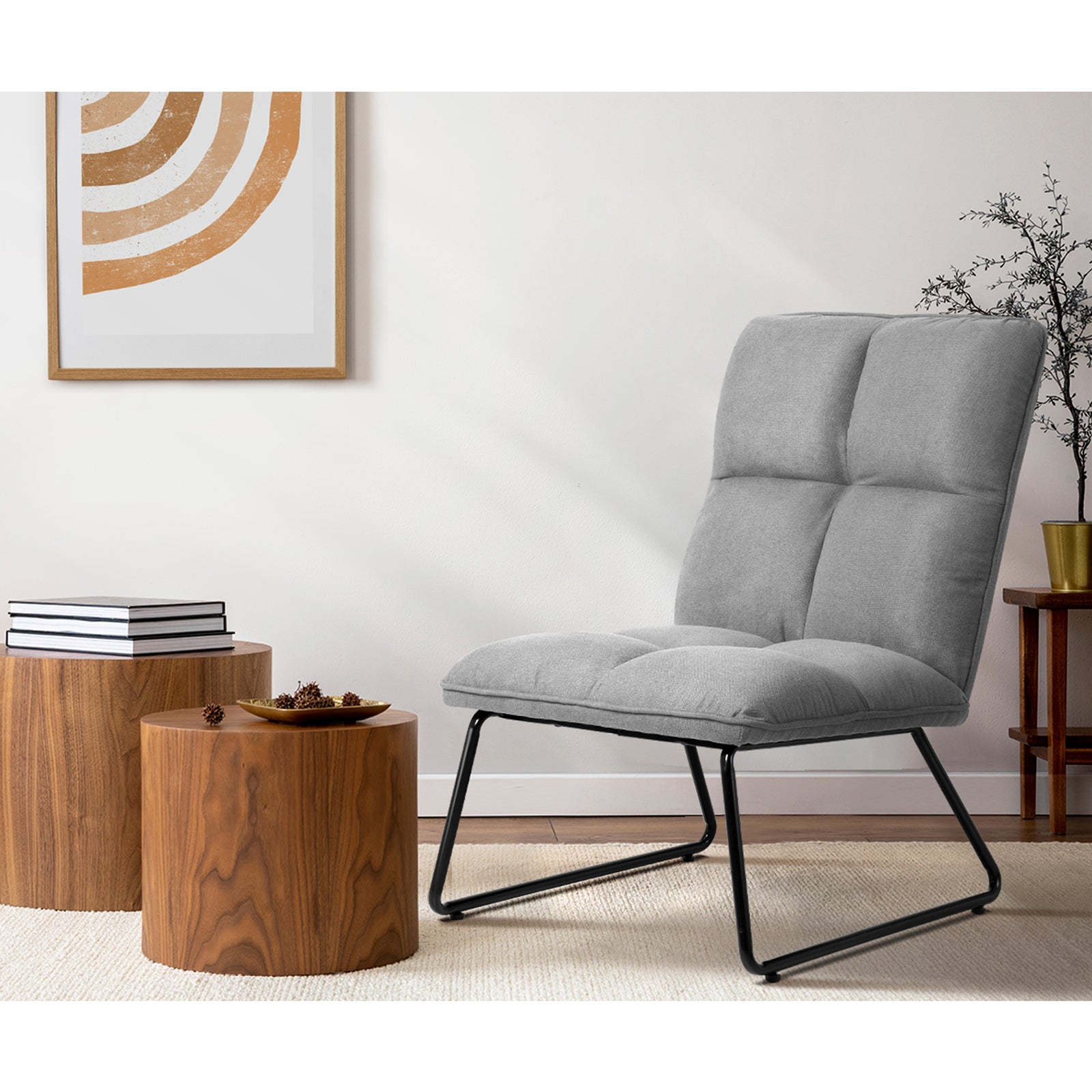 Oikiture Armchair Lounge Chair Accent Chairs Linen Fabric Upholstered Light Grey - Sunyee