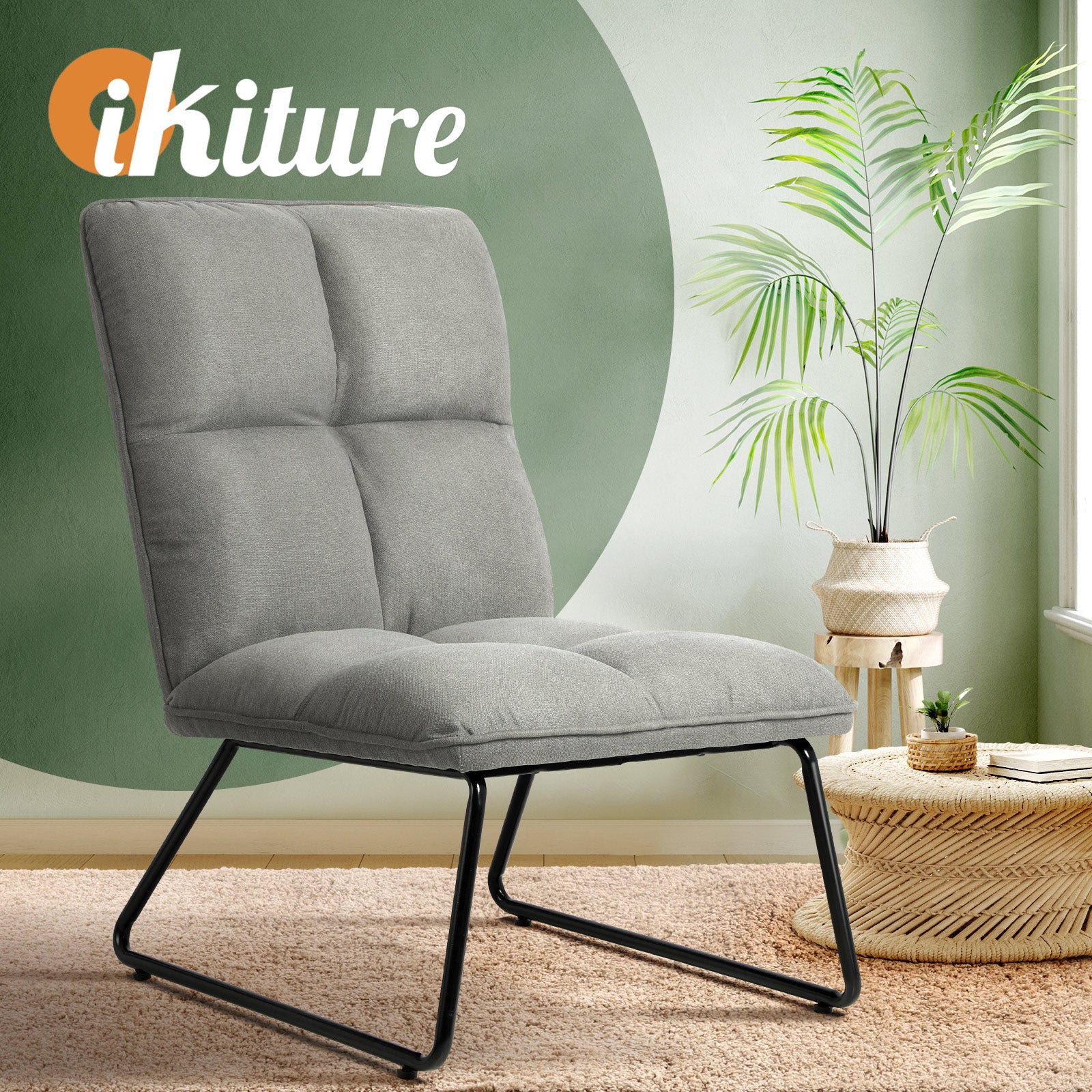Oikiture Armchair Lounge Chair Accent Chairs Linen Fabric Upholstered Light Grey - Sunyee