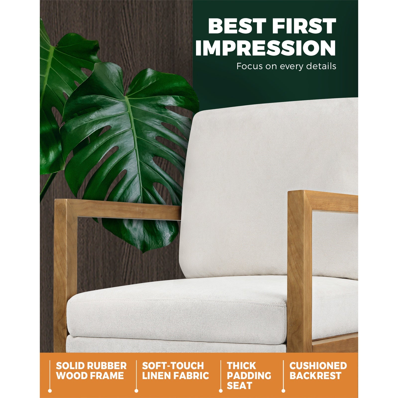 Oikiture Armchair Lounge Sofa Chair Fabric Accent Chairs Tub Armchairs Couches B - Sunyee