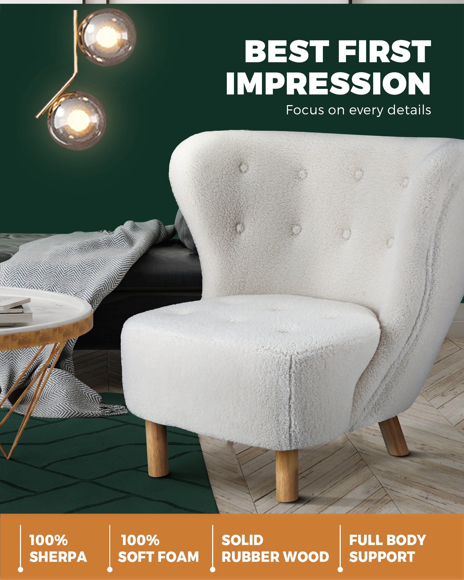 Oikiture Armchair Lounge Accent Chair Armchairs Couches Sofa Bedroom Wood White - Sunyee