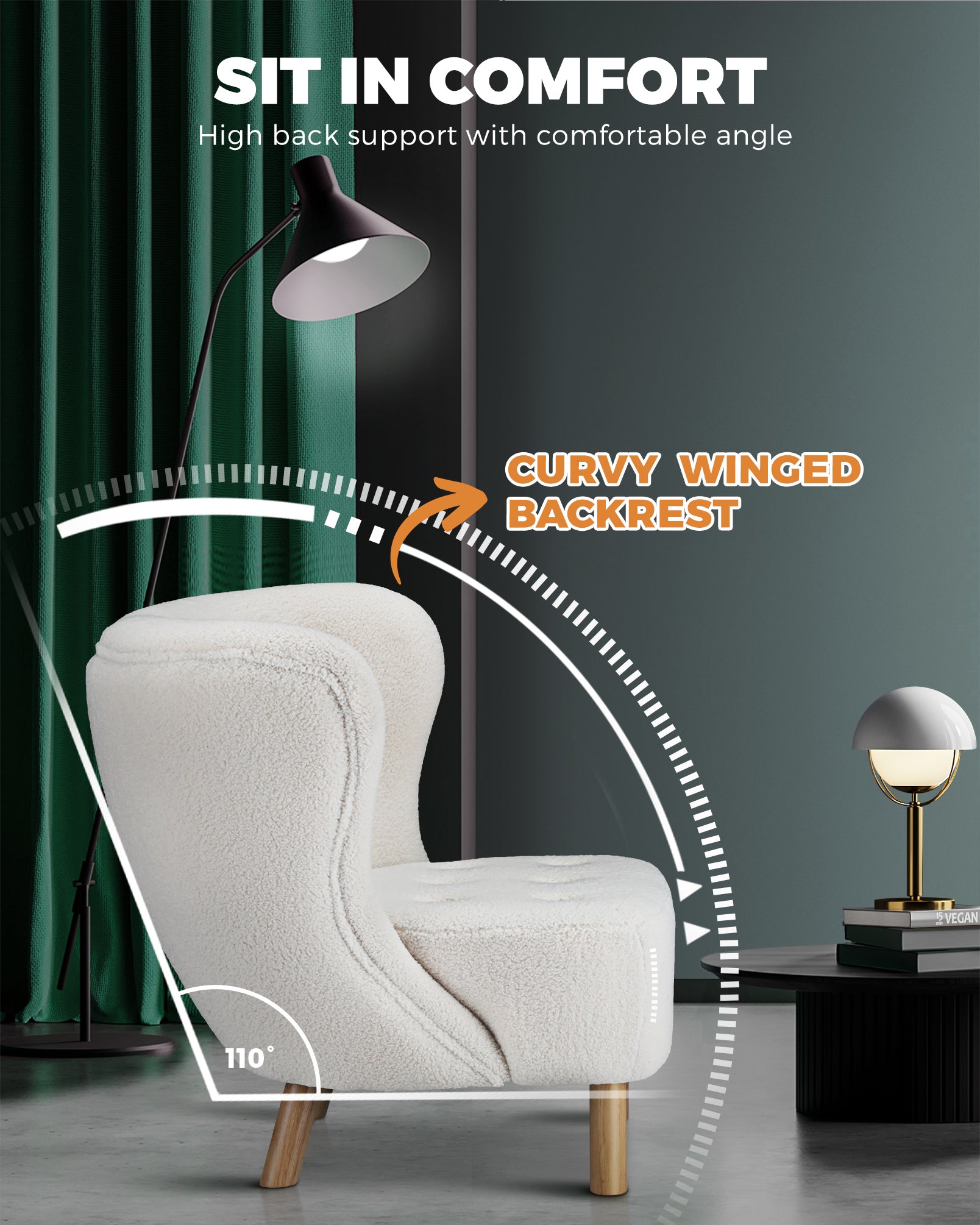 Oikiture Armchair Lounge Accent Chair Armchairs Couches Sofa Bedroom Wood White - Sunyee