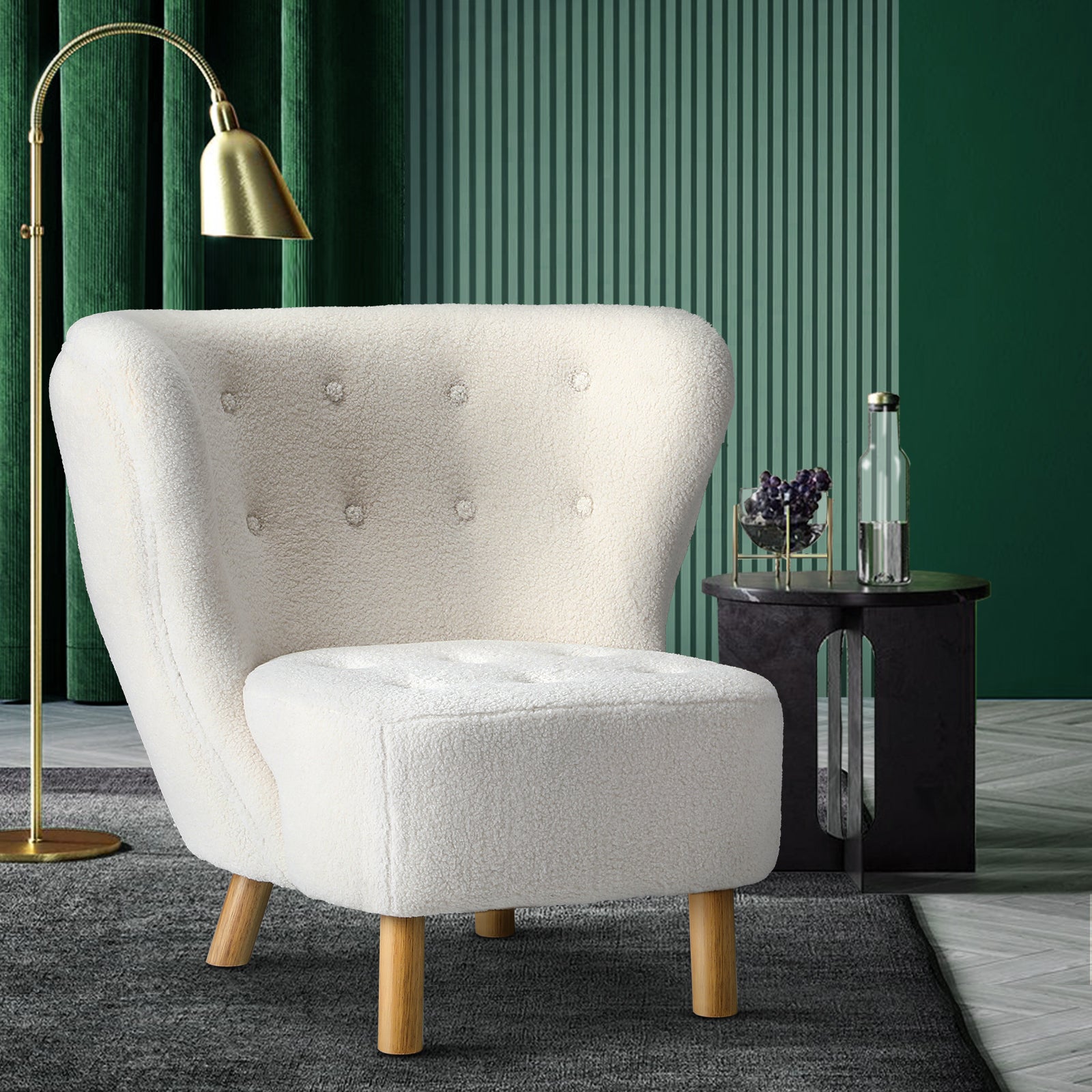 Oikiture Armchair Lounge Accent Chair Armchairs Couches Sofa Bedroom Wood White - Sunyee