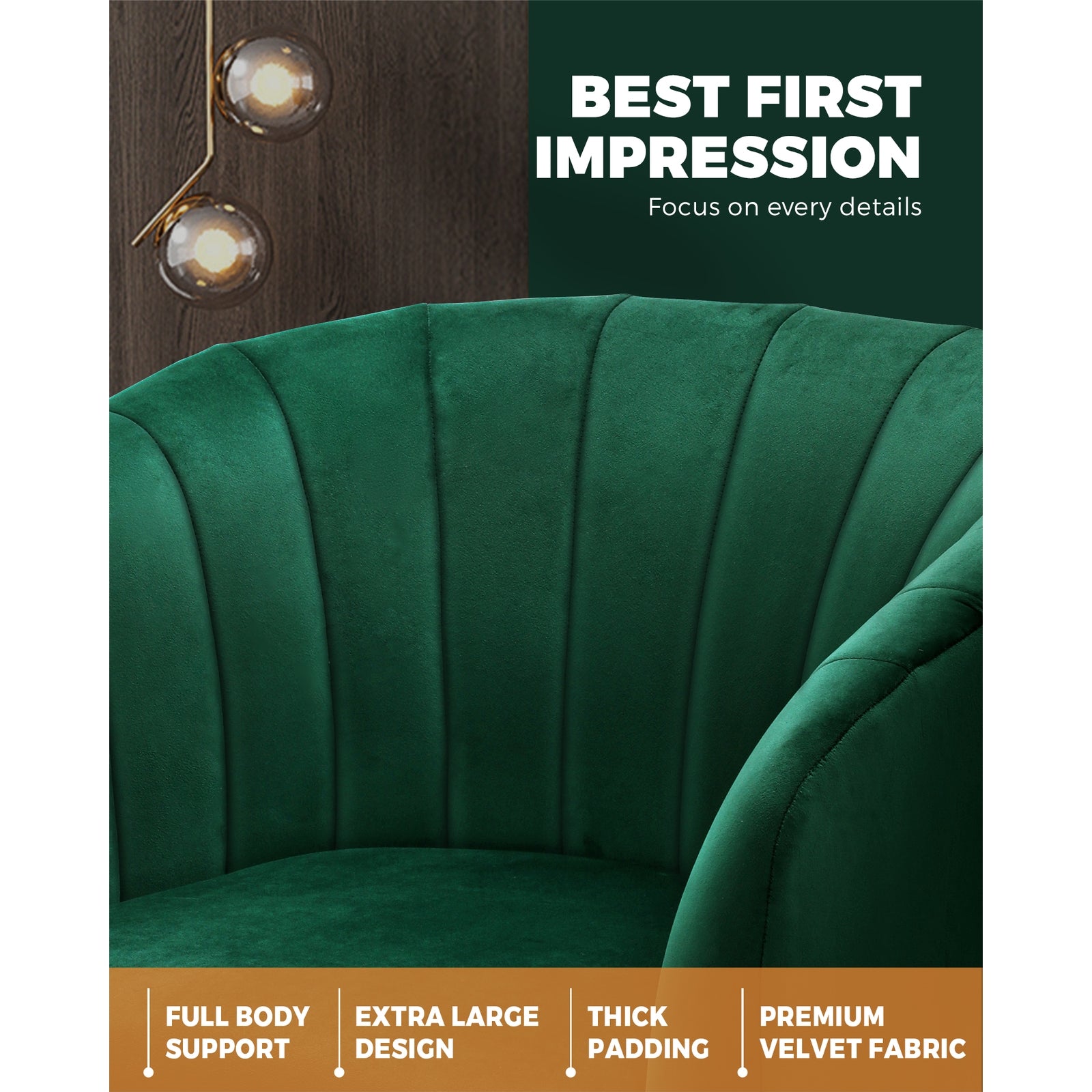 Oikiture Armchair Lounge Chair Accent Chairs Velvet Armchairs Sofa Couches Green - Sunyee