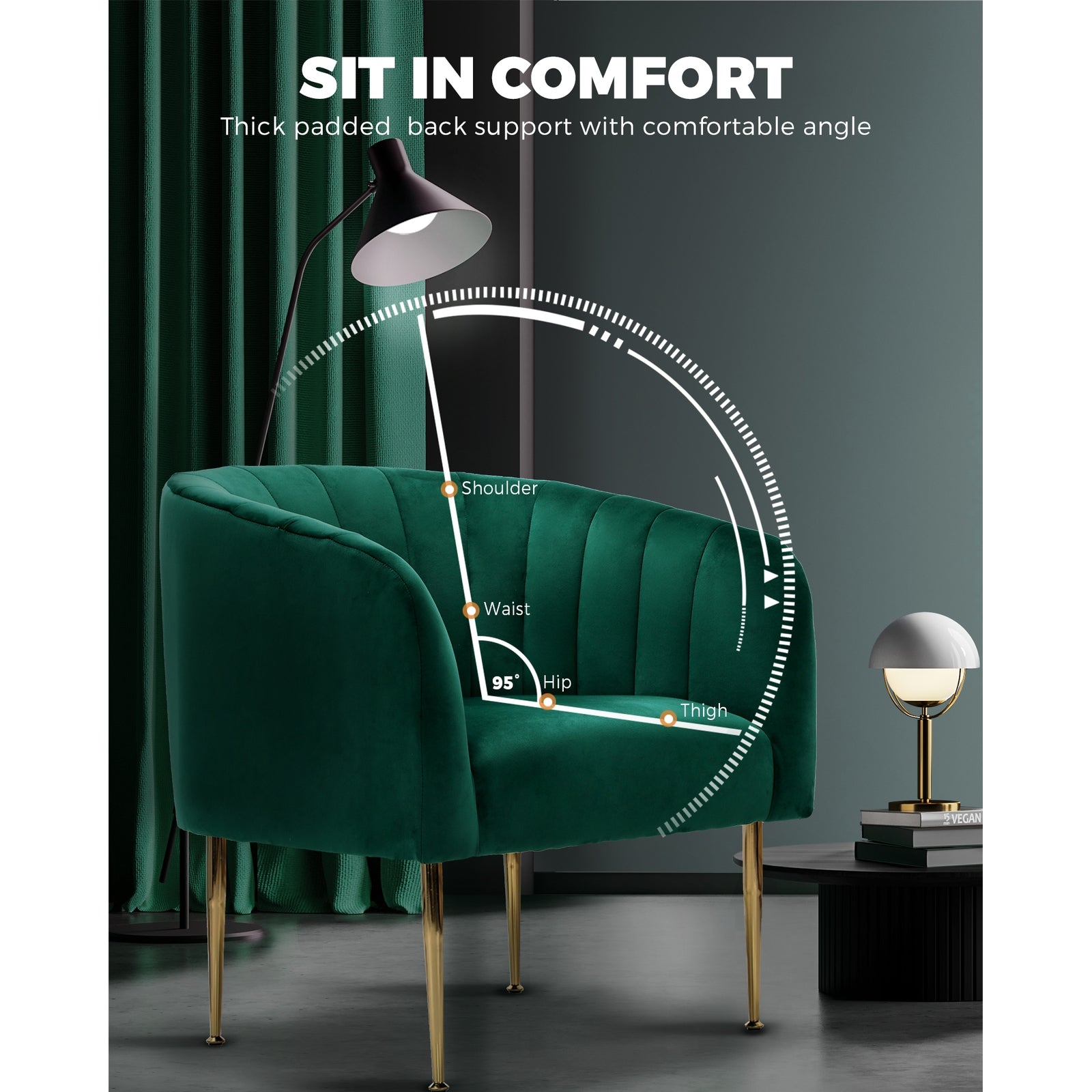 Oikiture Armchair Lounge Chair Accent Chairs Velvet Armchairs Sofa Couches Green - Sunyee