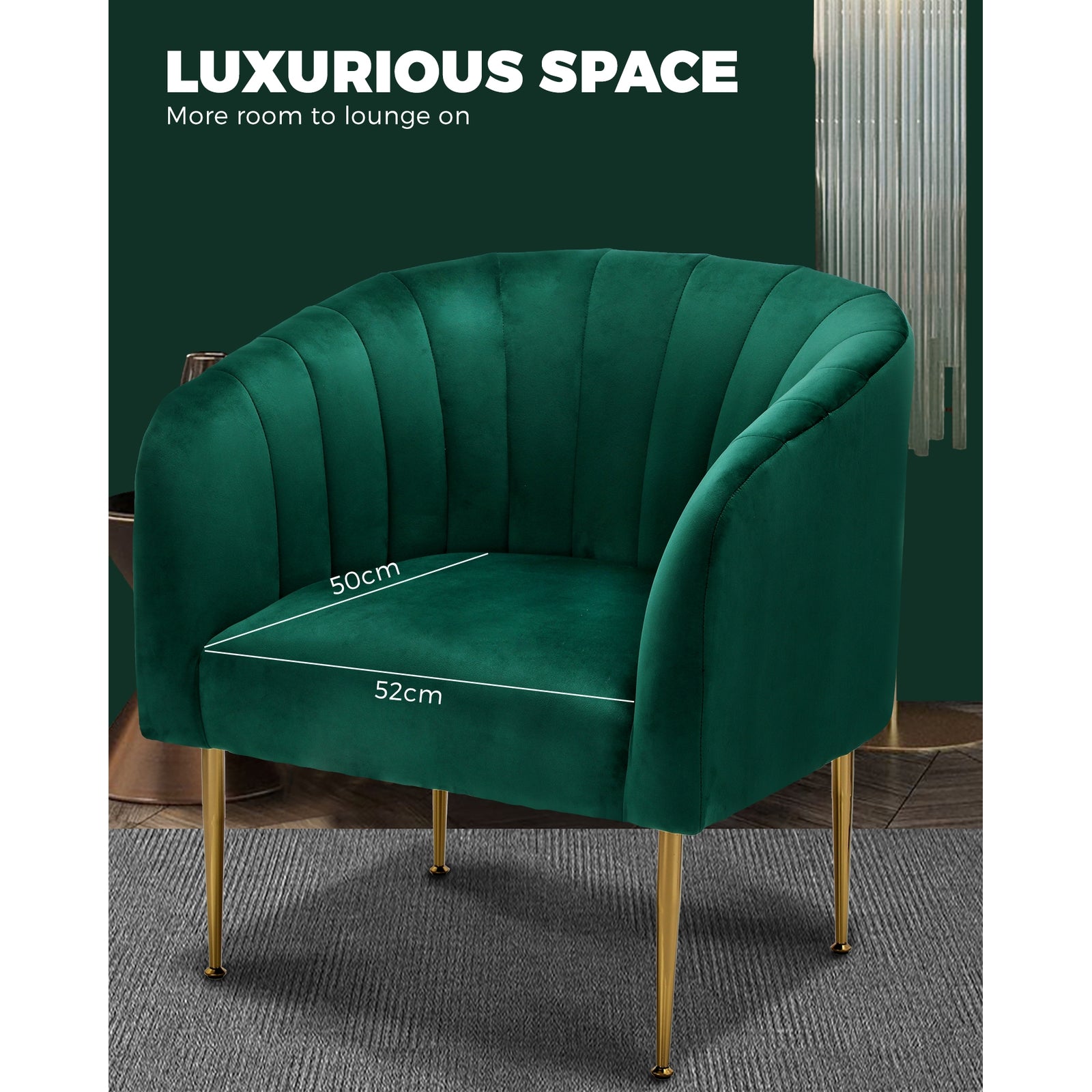 Oikiture Armchair Lounge Chair Accent Chairs Velvet Armchairs Sofa Couches Green - Sunyee