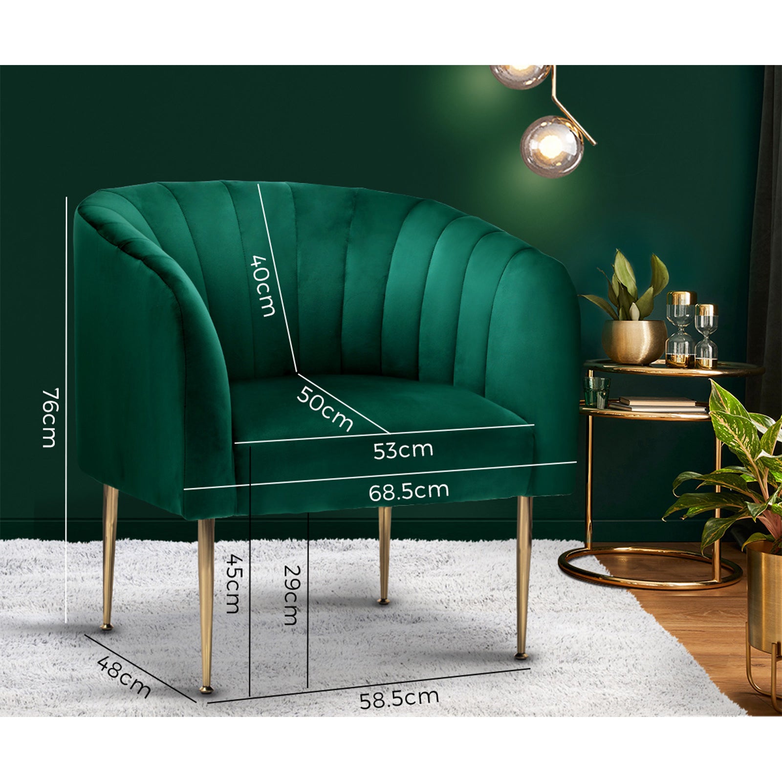 Oikiture Armchair Lounge Chair Accent Chairs Velvet Armchairs Sofa Couches Green - Sunyee