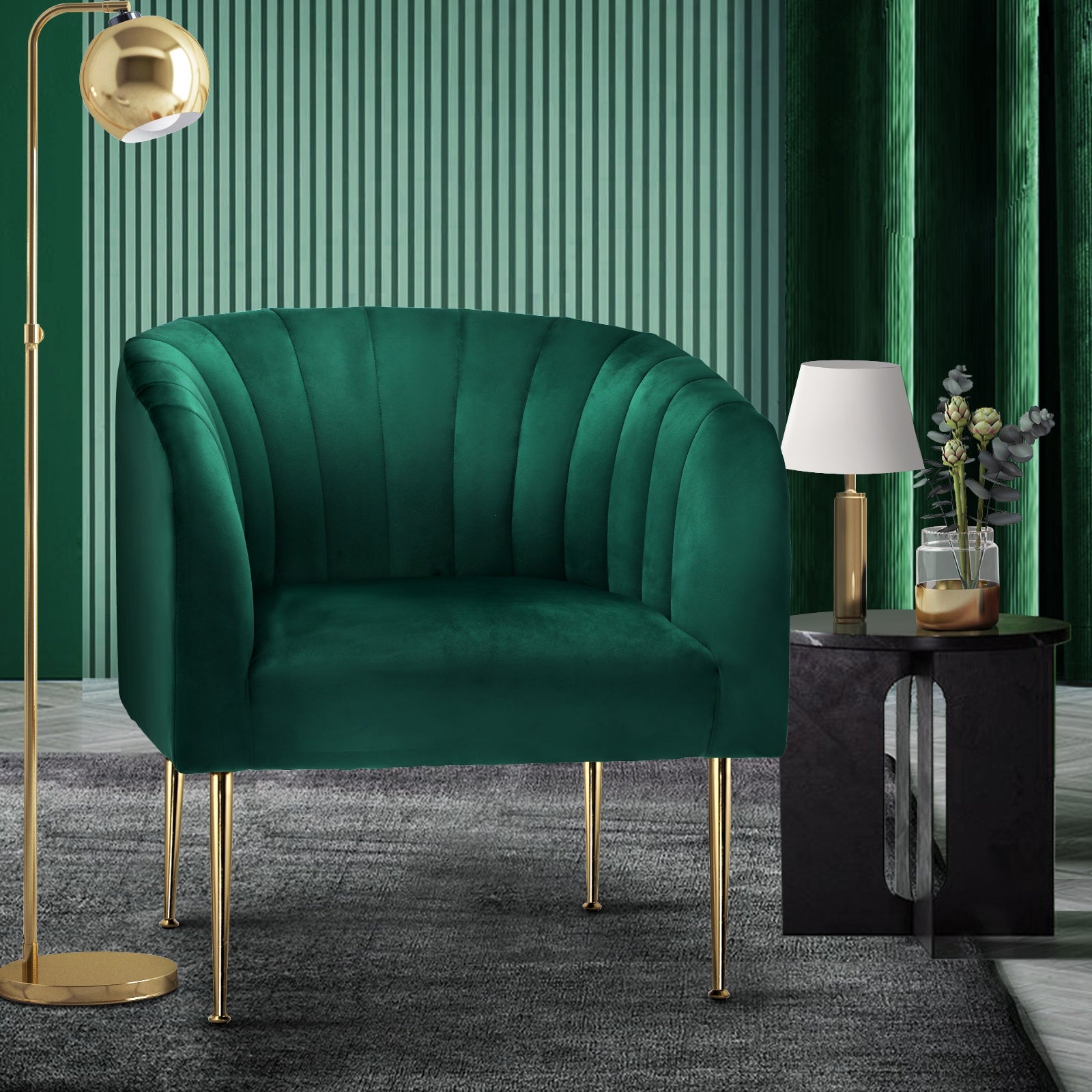 Oikiture Armchair Lounge Chair Accent Chairs Velvet Armchairs Sofa Couches Green - Sunyee