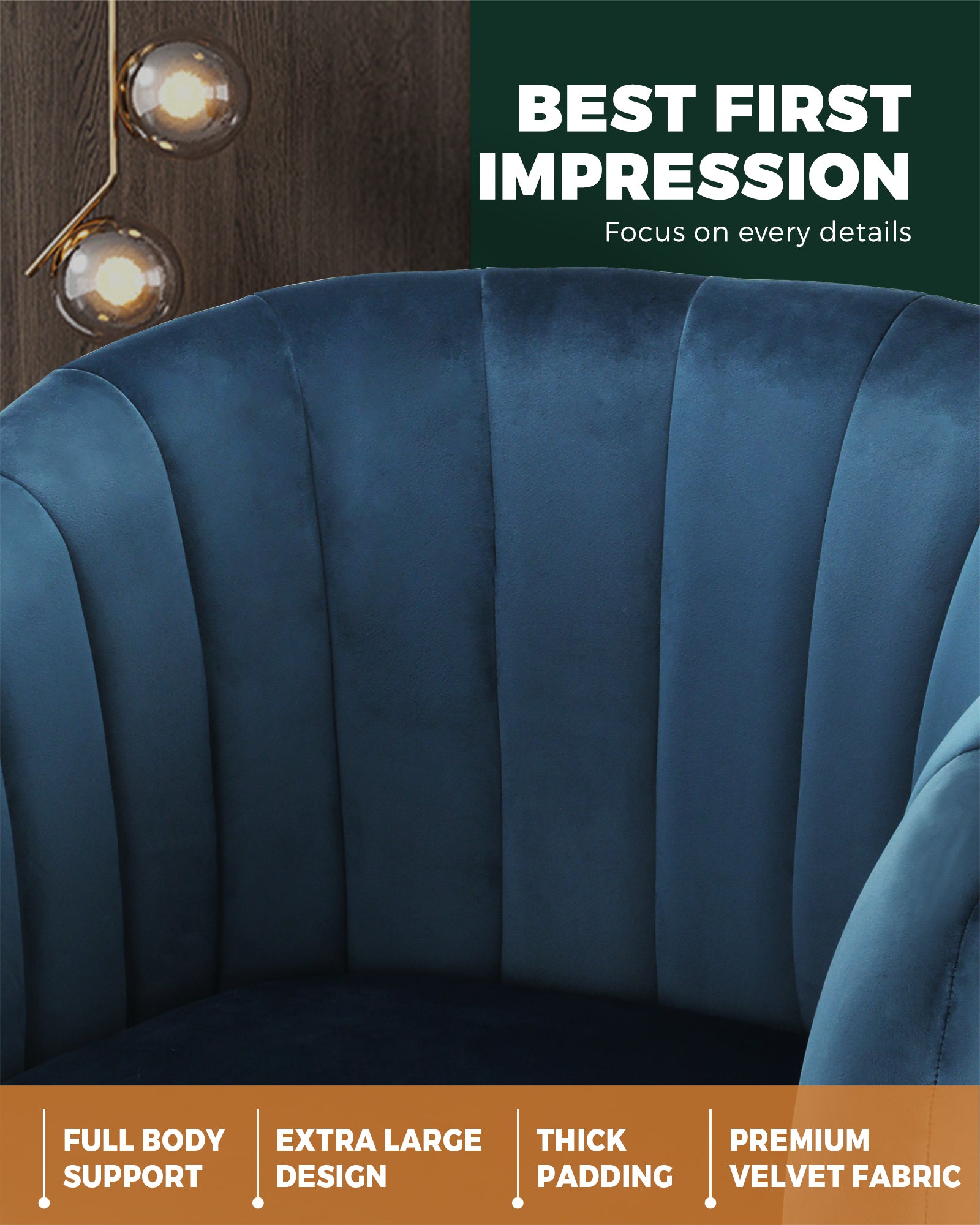 Oikiture Armchair Lounge Chair Accent Chairs Velvet Armchairs Sofa Couches Blue - Sunyee