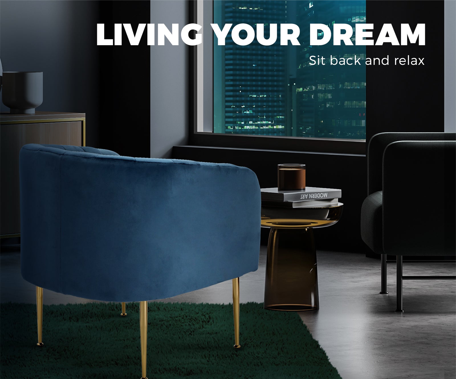 Oikiture Armchair Lounge Chair Accent Chairs Velvet Armchairs Sofa Couches Blue - Sunyee