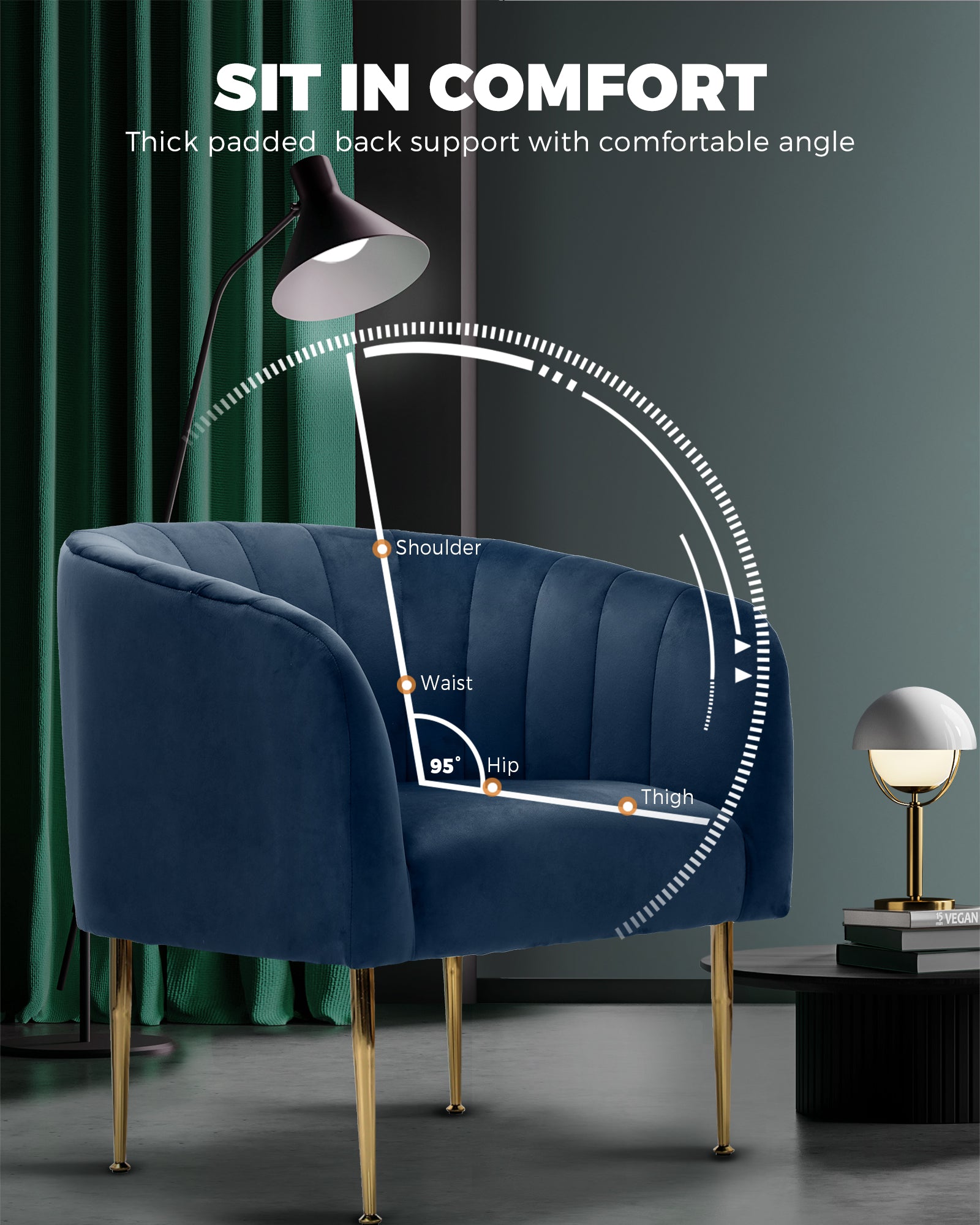 Oikiture Armchair Lounge Chair Accent Chairs Velvet Armchairs Sofa Couches Blue - Sunyee