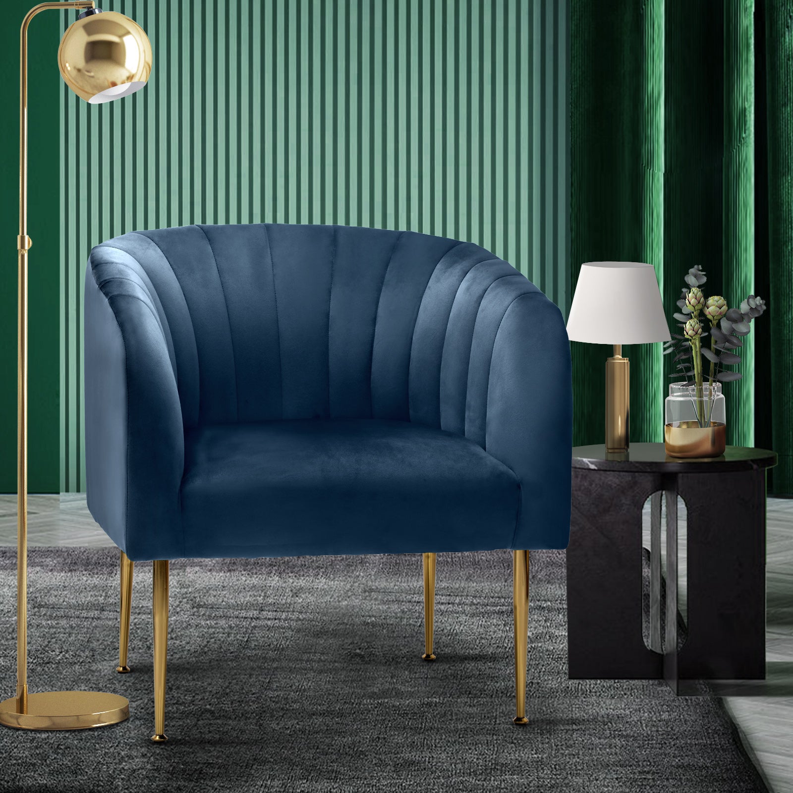 Oikiture Armchair Lounge Chair Accent Chairs Velvet Armchairs Sofa Couches Blue - Sunyee