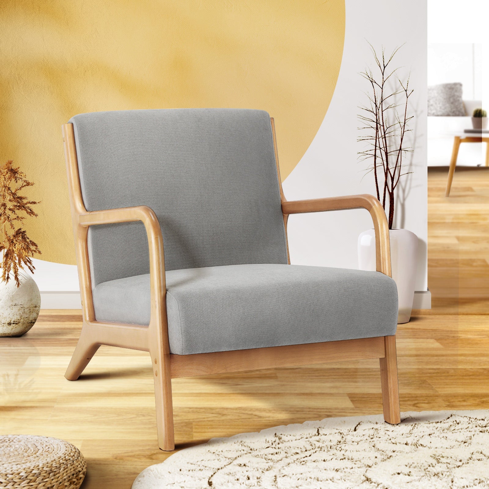 Oikiture Armchair Lounge Chair Accent Armchairs Couches Sofa Bedroom Wood - Sunyee