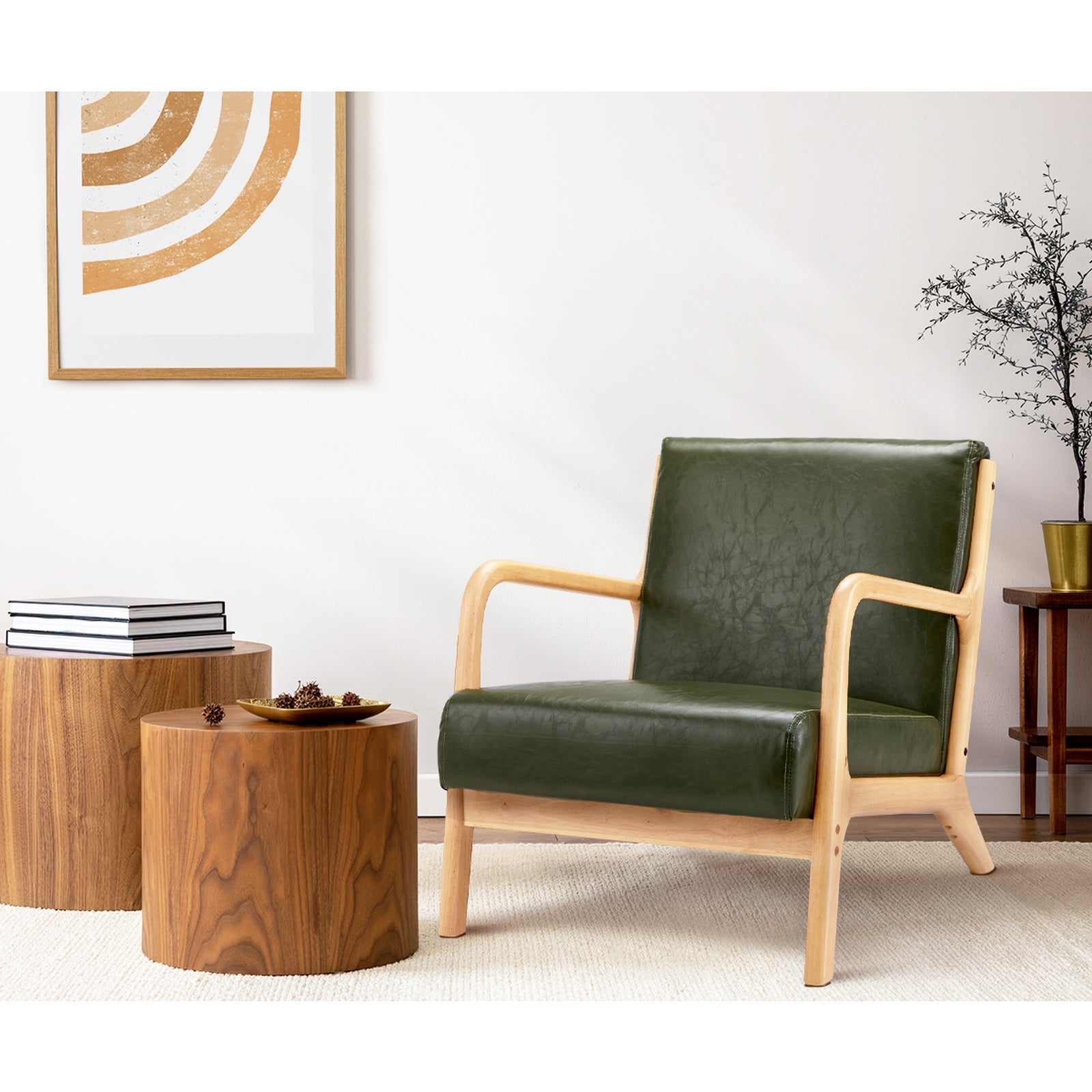 Oikiture Armchair Lounge Chair Accent Armchairs Couches Sofa Wood PU Green - Sunyee