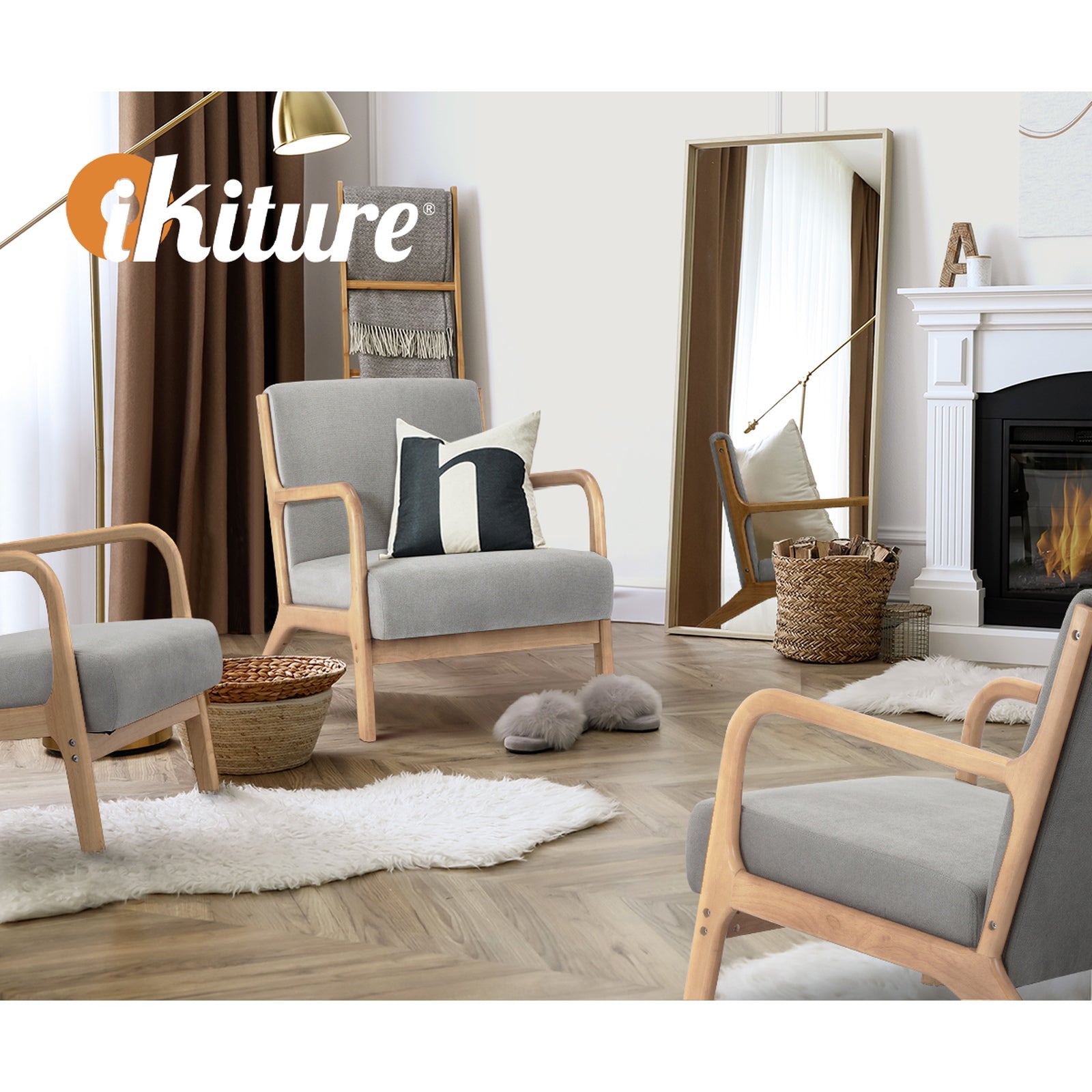 Oikiture Armchair Lounge Chair Accent Armchairs Couches Sofa Bedroom Wood - Sunyee