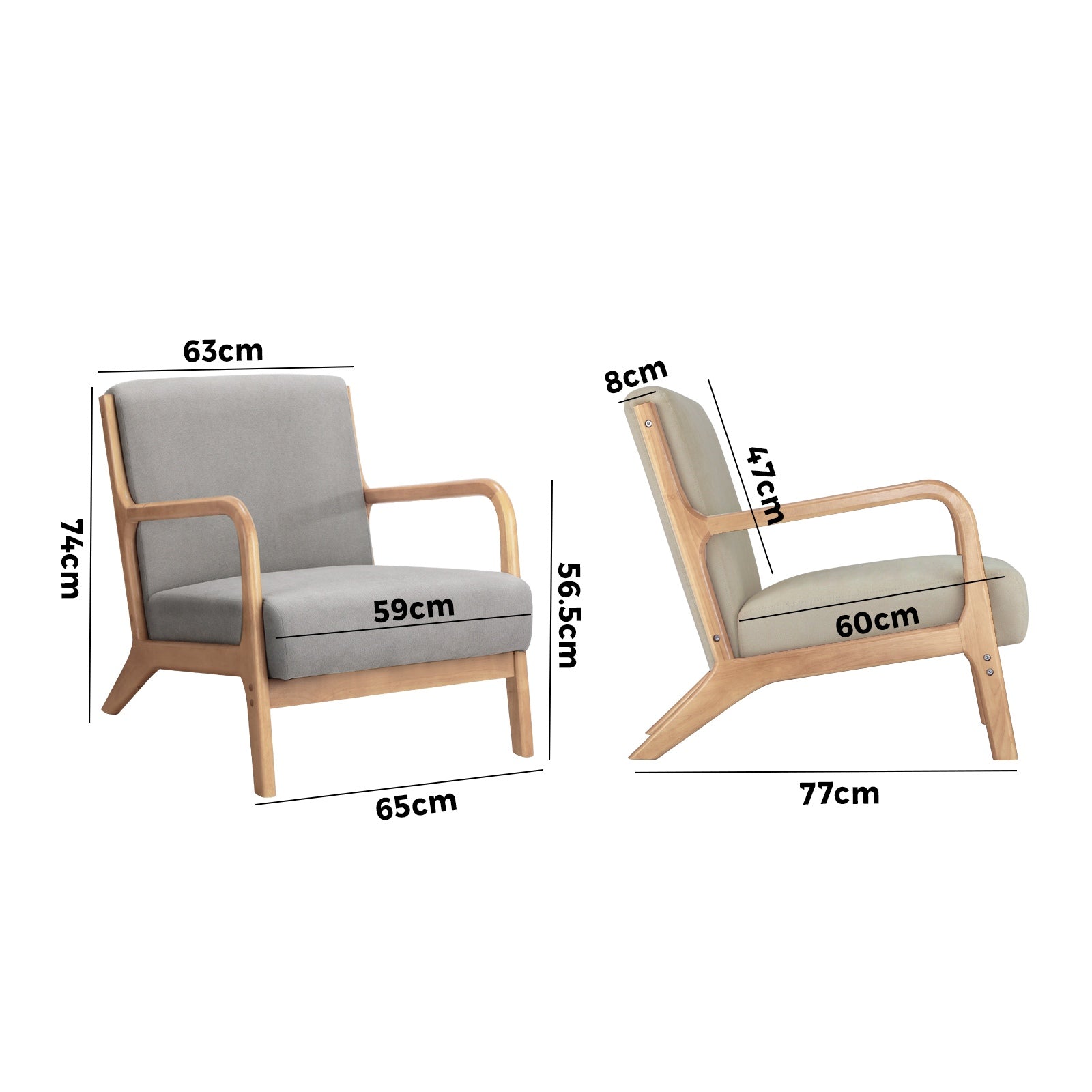 Oikiture Armchair Lounge Chair Accent Armchairs Couches Sofa Bedroom Wood - Sunyee