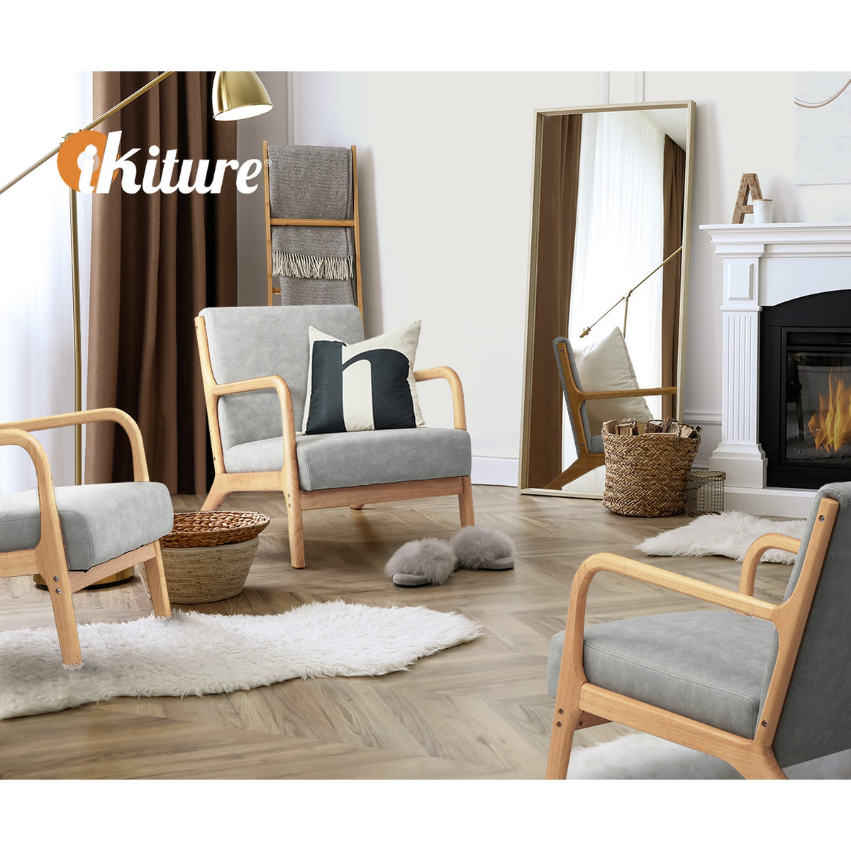 Oikiture 2PCS Armchair Lounge Chair set 1/2 Seater with 2 Pillows Fabric Grey - Sunyee