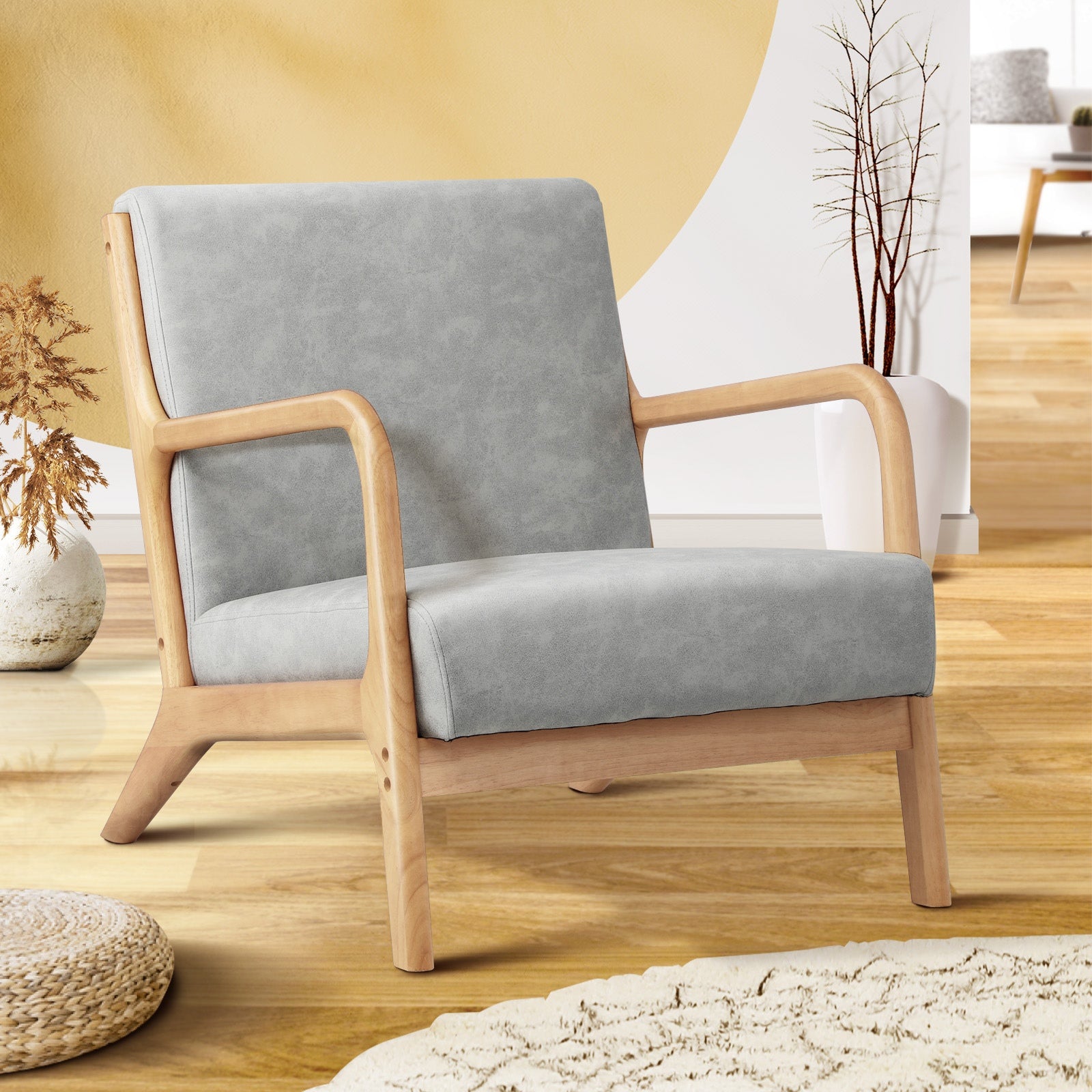Oikiture Armchair Lounge Chair 1/2 Seater Accent Couch Sofa Fabric Seat Chairs - Sunyee
