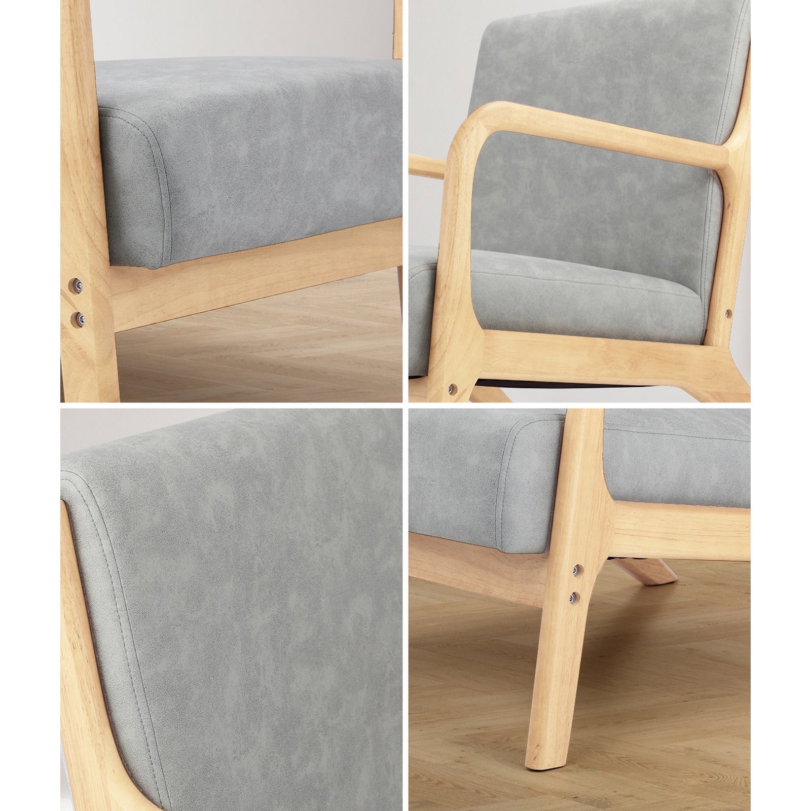 Oikiture Armchair Lounge Chair Accent Armchairs Couches Sofa Wood Light Grey - Sunyee