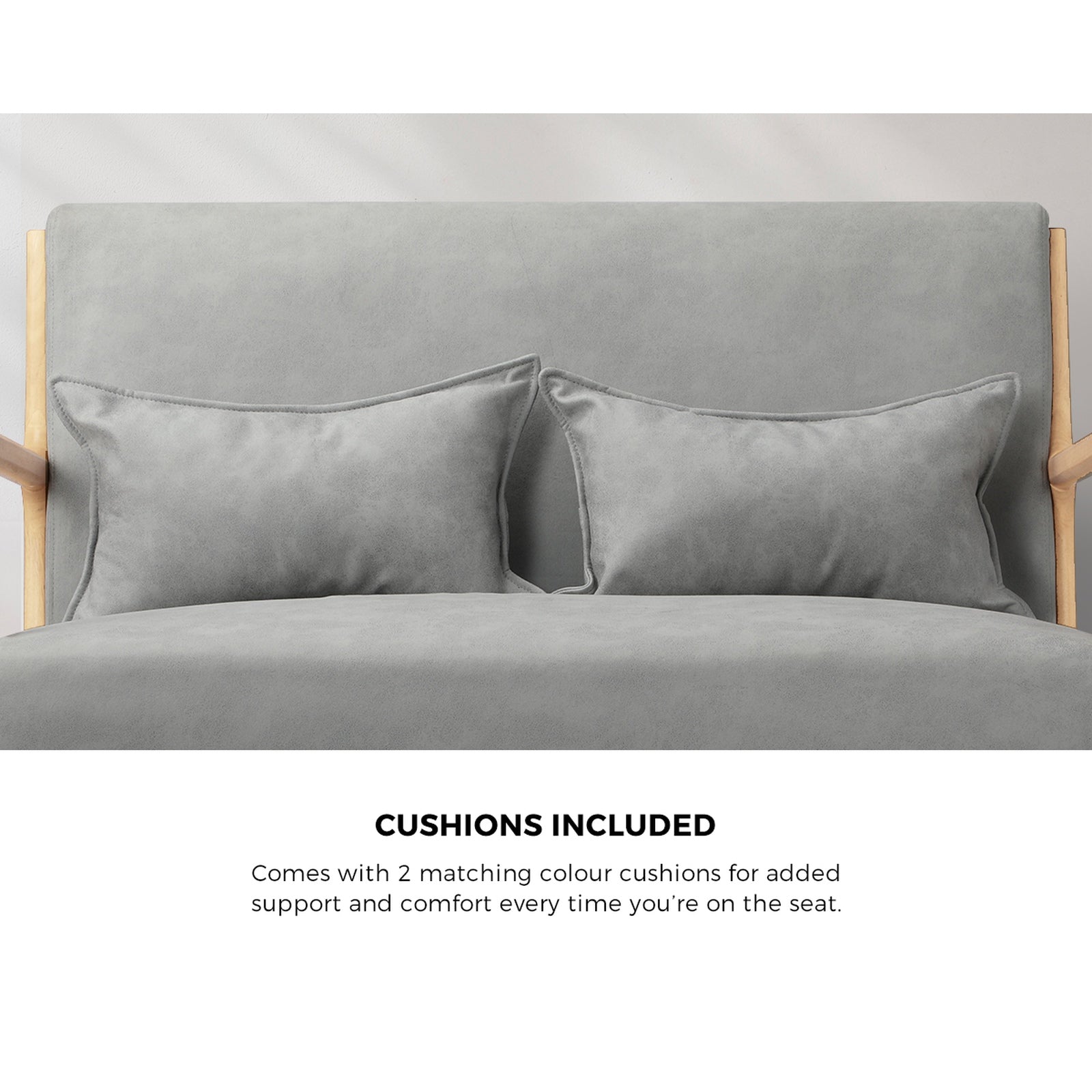 Oikiture Armchair Lounge Chair 2 Seater Accent Couch Sofa Fabric Grey Pillows - Sunyee