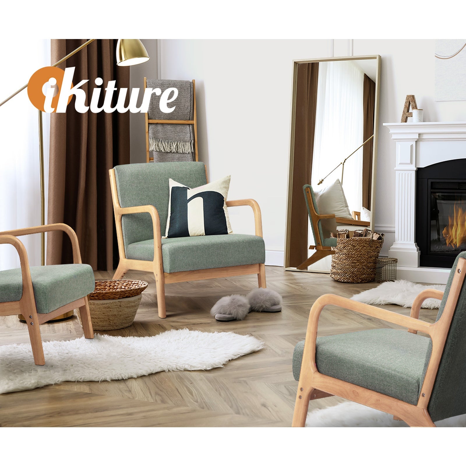 Oikiture Armchair Lounge Chair 1/2 Seater Accent Couch Sofa Fabric Seat Chairs - Sunyee