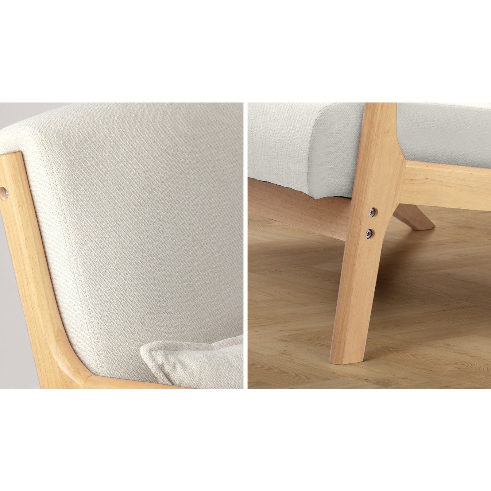 Oikiture Armchair Lounge Chair Accent Couch Sofa Pillows 2 Seater Fabric Beige - Sunyee