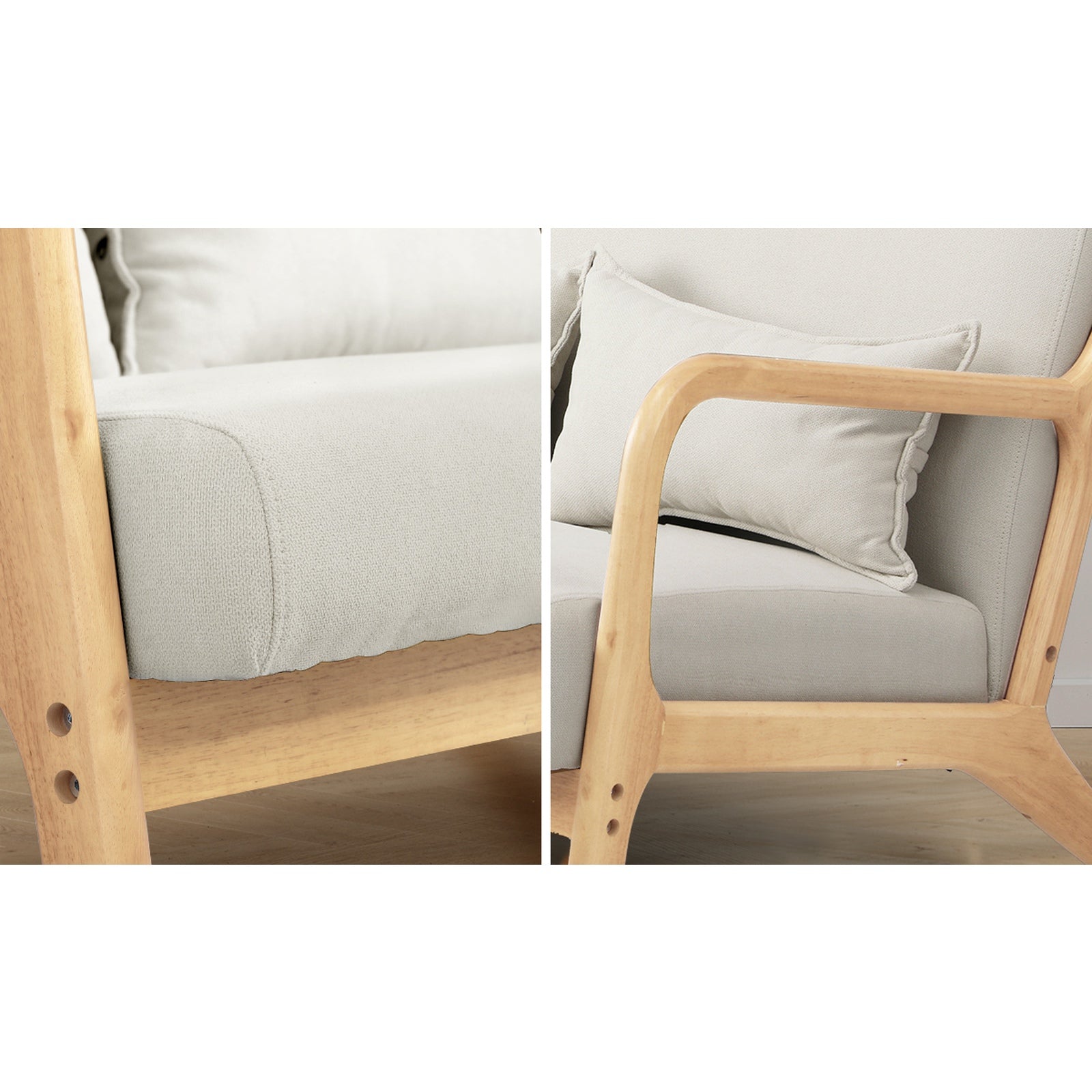 Oikiture Armchair Lounge Chair Accent Couch Sofa Pillows 2 Seater Fabric Beige - Sunyee