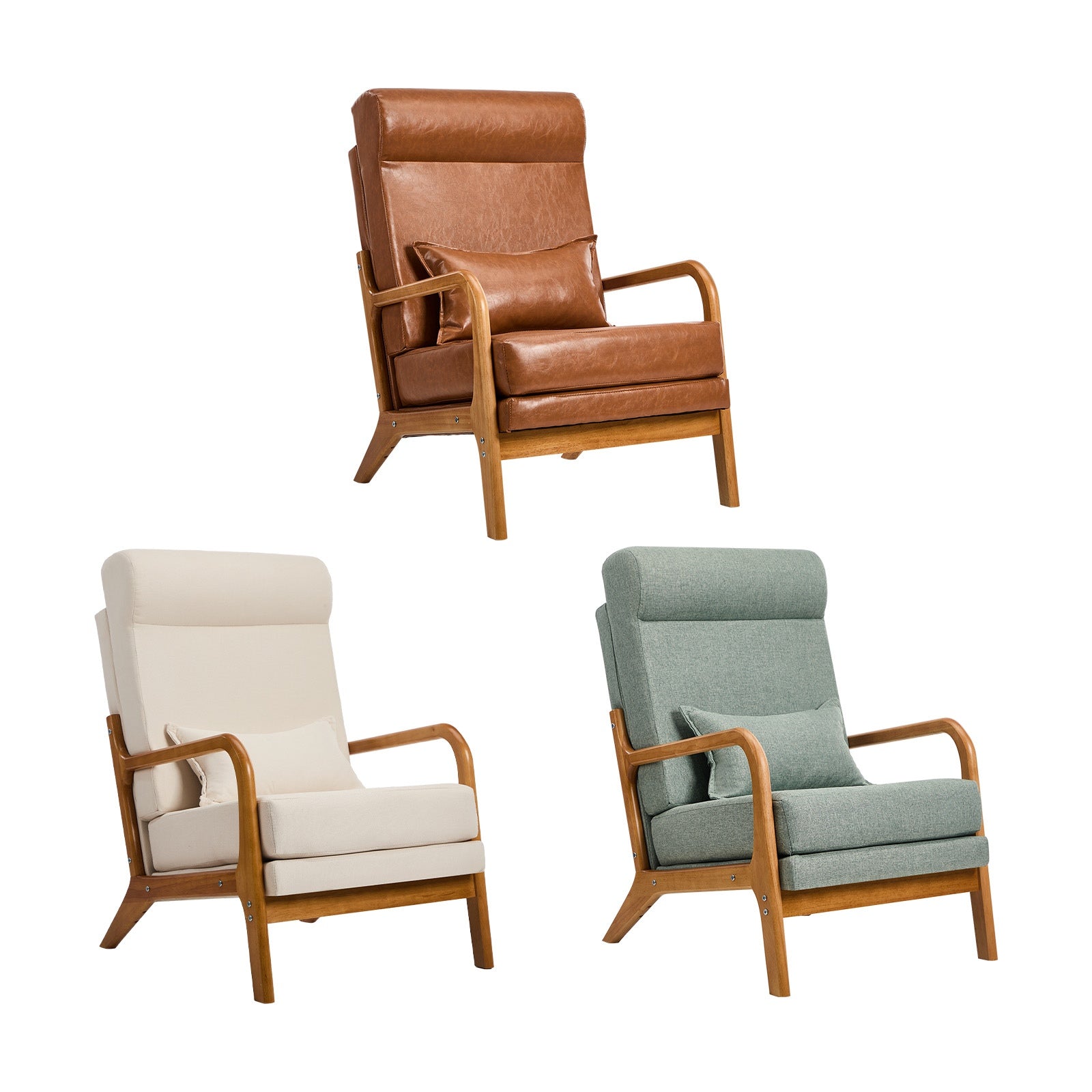 Oikiture Armchair Linen Fabric Lounge Chair Accent Chairs Armchairs with Lumbar - Sunyee