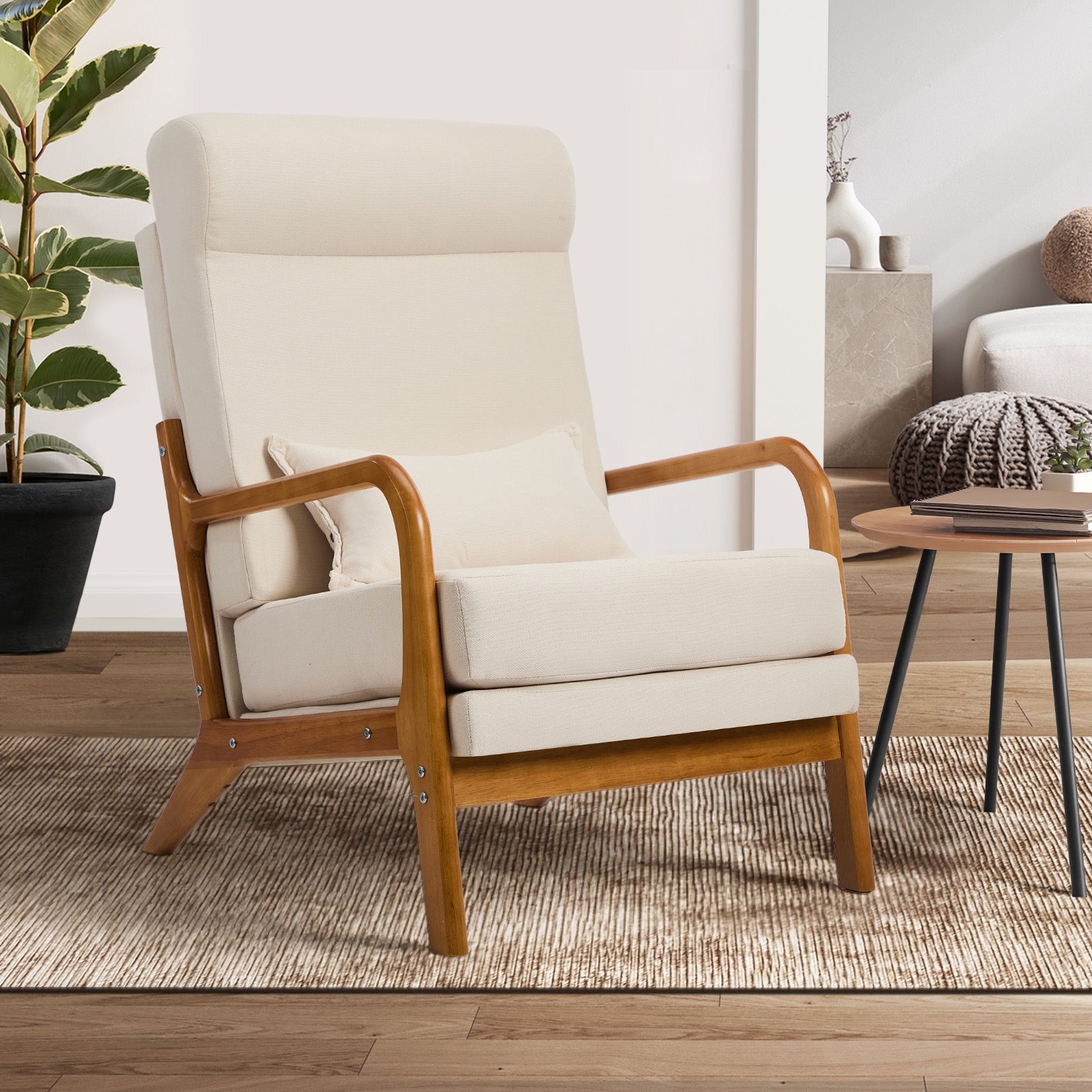 Oikiture Armchair Linen Fabric Lounge Chair Accent Chairs Armchairs with Lumbar - Sunyee