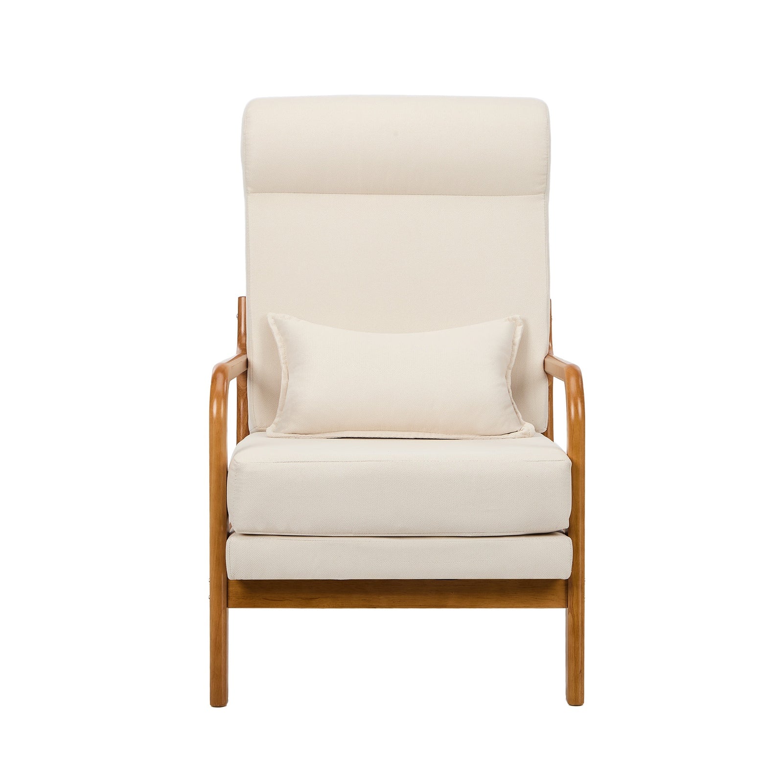 Oikiture Armchair Linen Fabric Lounge Chair with Lumbar Pillow Beige - Sunyee