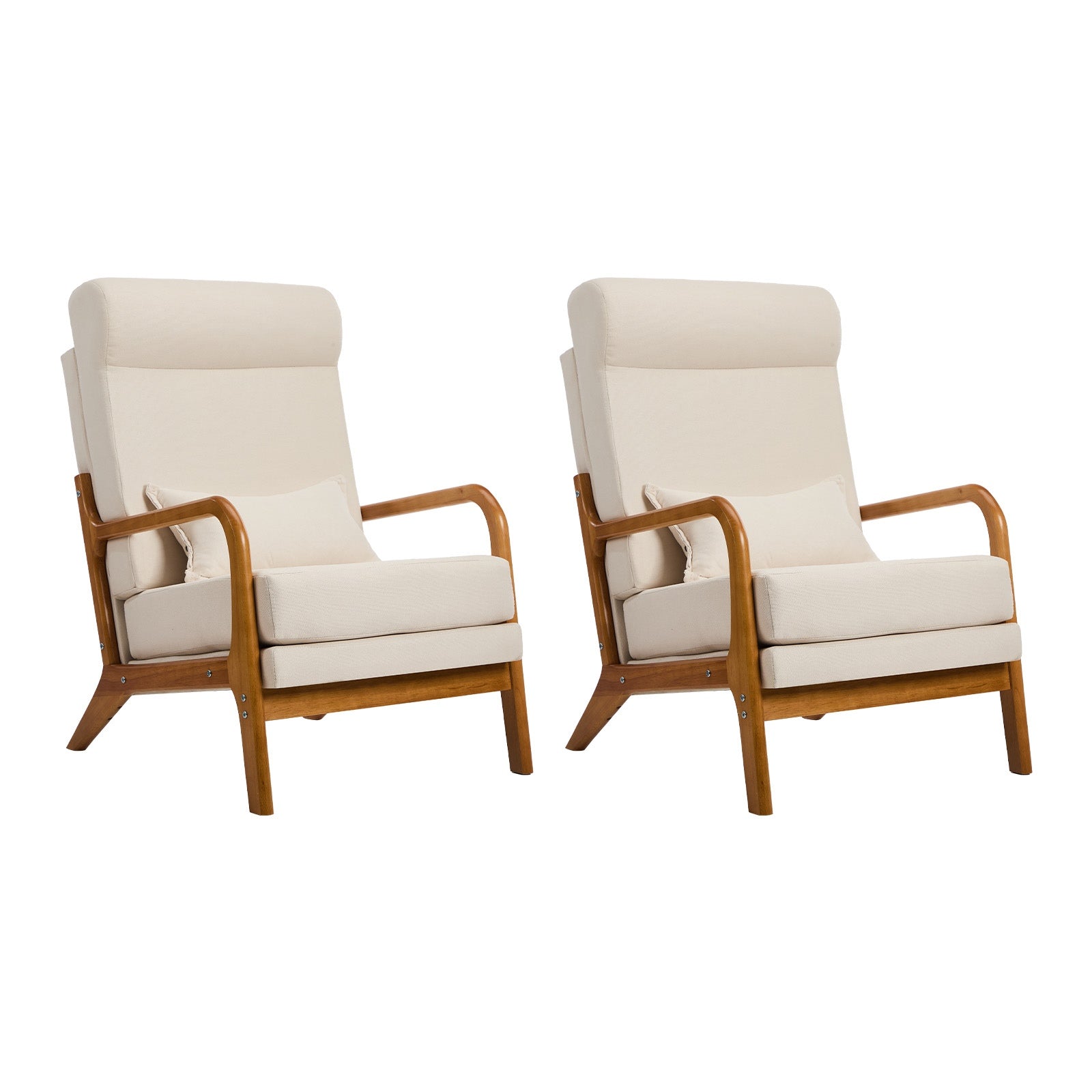 Oikiture 2x Armchair Linen Fabric Lounge Chair with Lumbar Pillow Beige - Sunyee