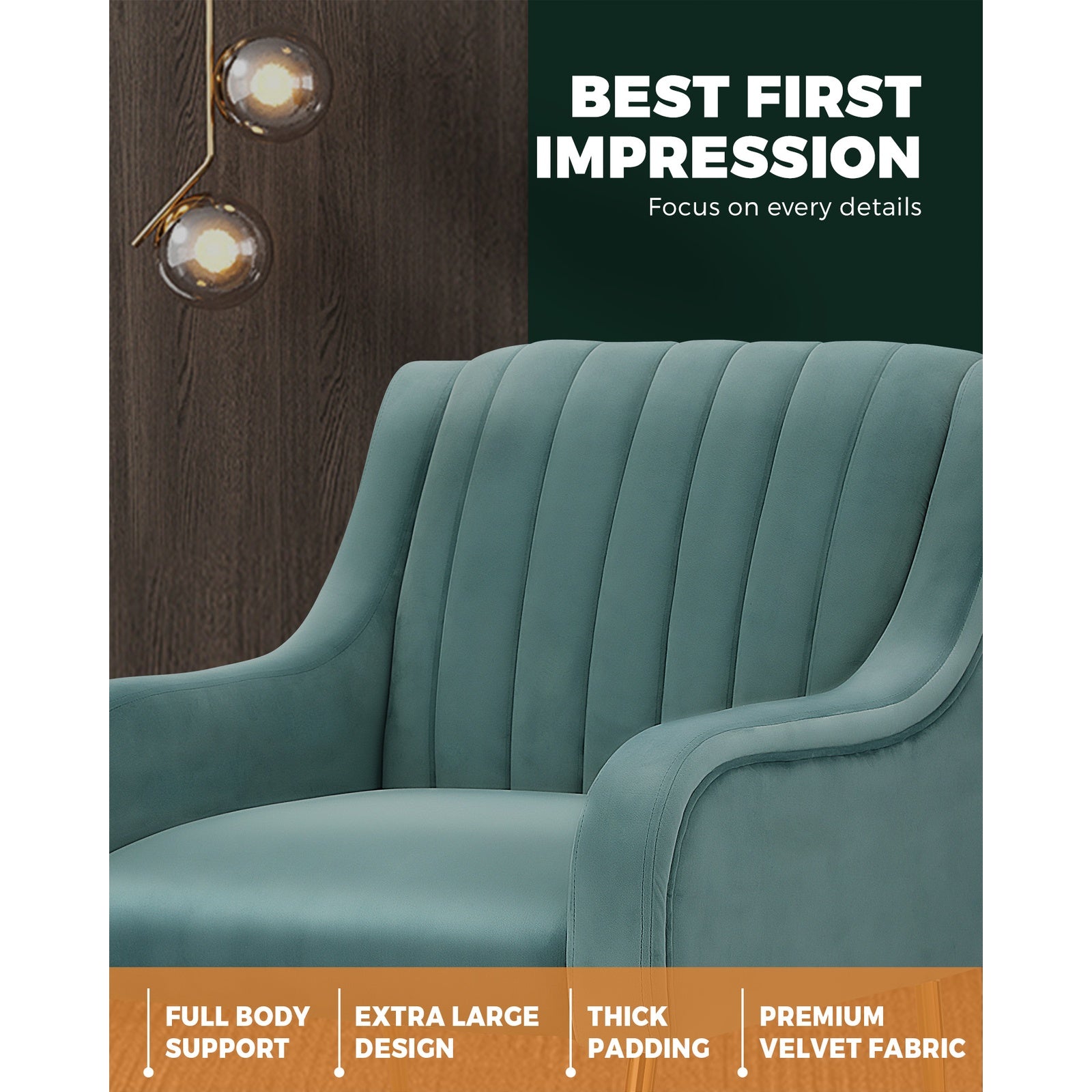 Oikiture Armchair Lounge Chair Accent Chairs Velvet Armchairs Sofa Couches Blue - Sunyee