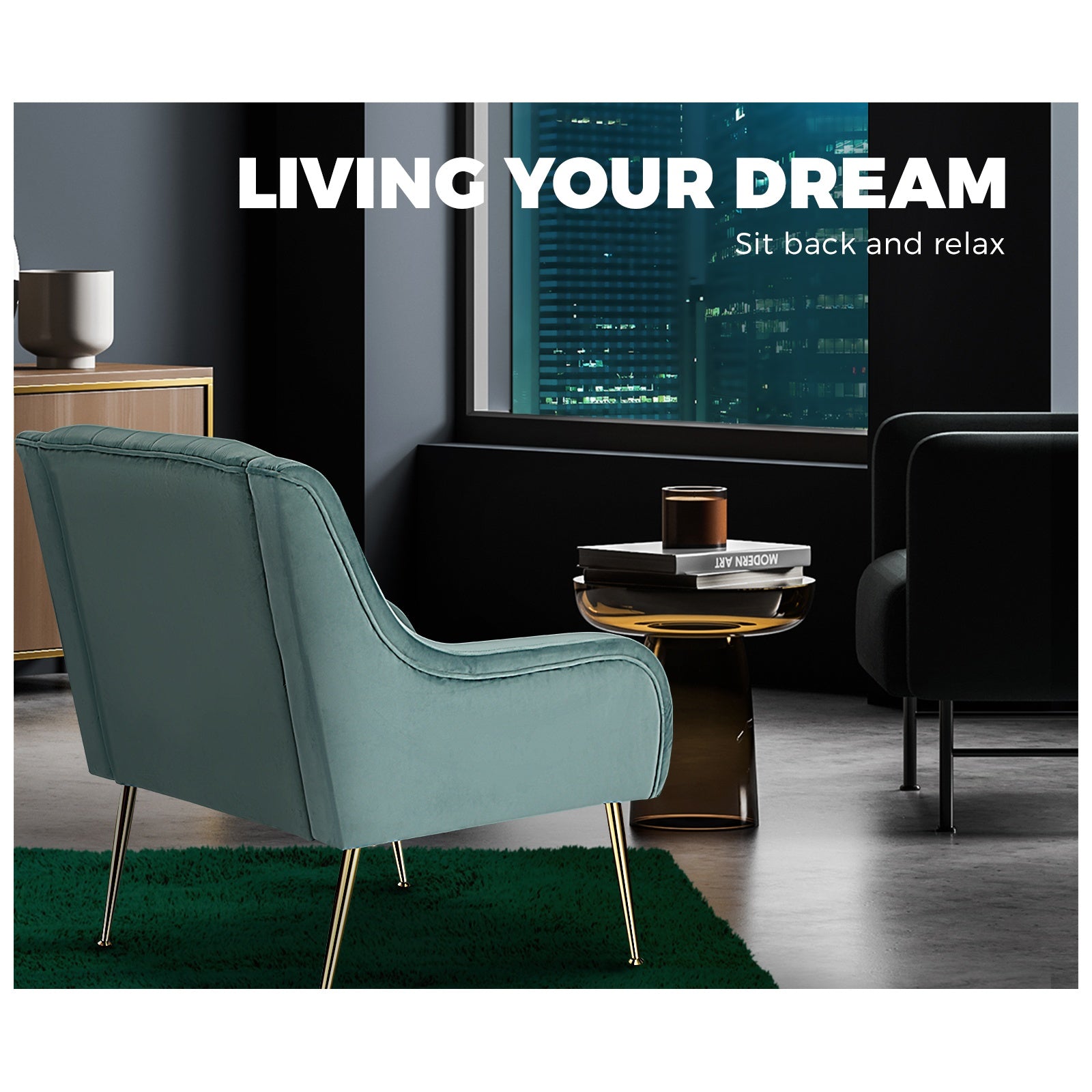 Oikiture Armchair Lounge Chair Accent Chairs Velvet Armchairs Sofa Couches Blue - Sunyee