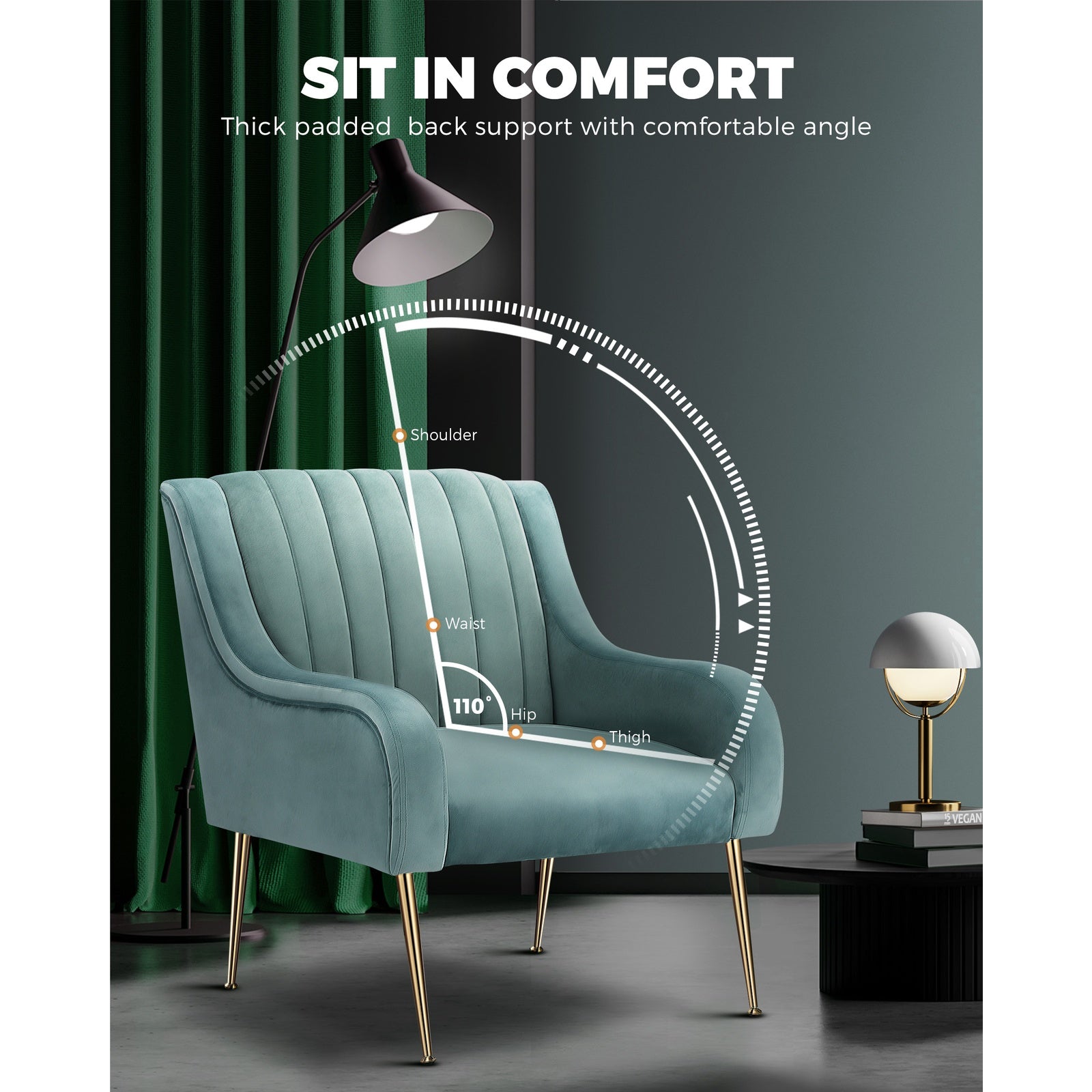 Oikiture Armchair Lounge Chair Accent Chairs Velvet Armchairs Sofa Couches Blue - Sunyee