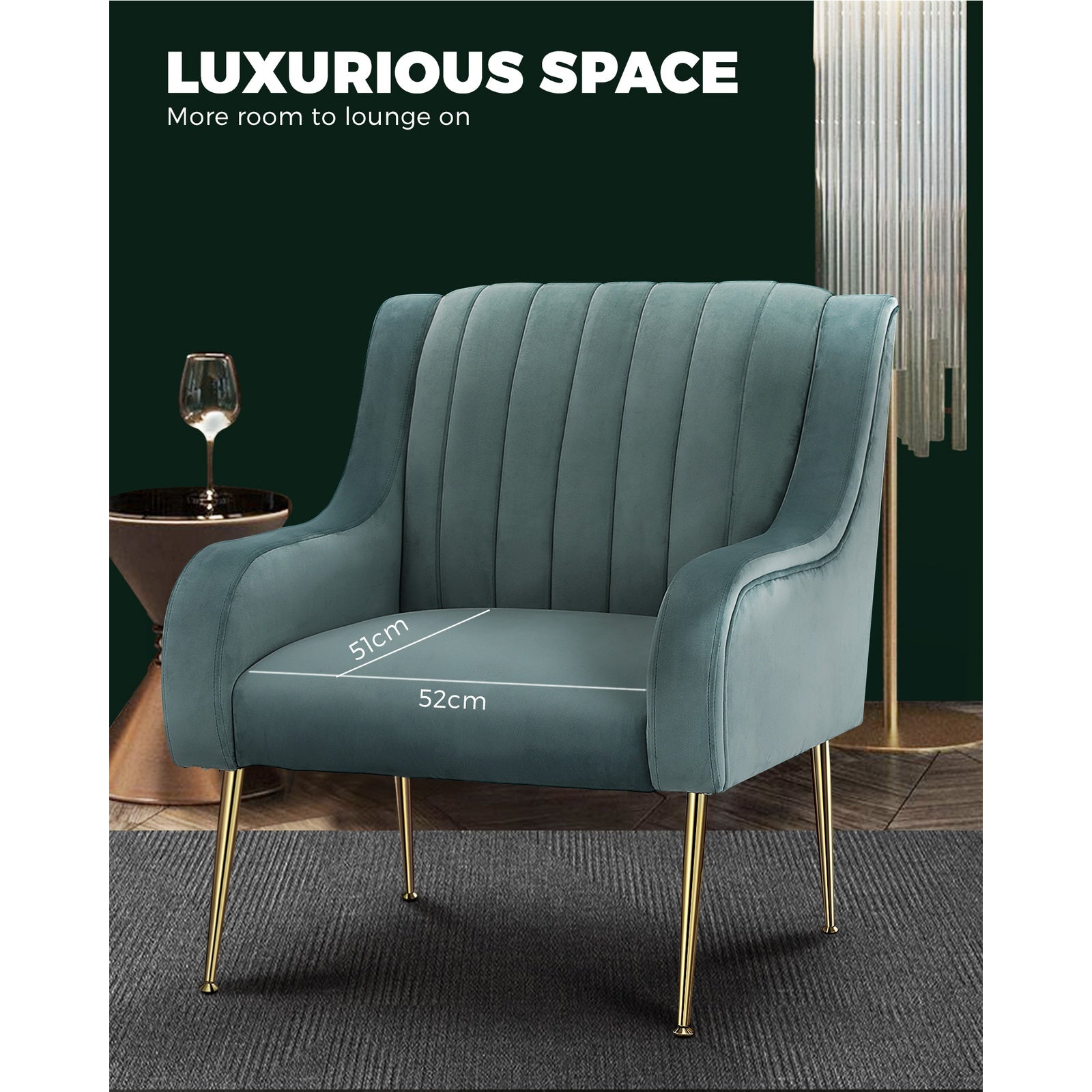 Oikiture Armchair Lounge Chair Accent Chairs Velvet Armchairs Sofa Couches Blue - Sunyee