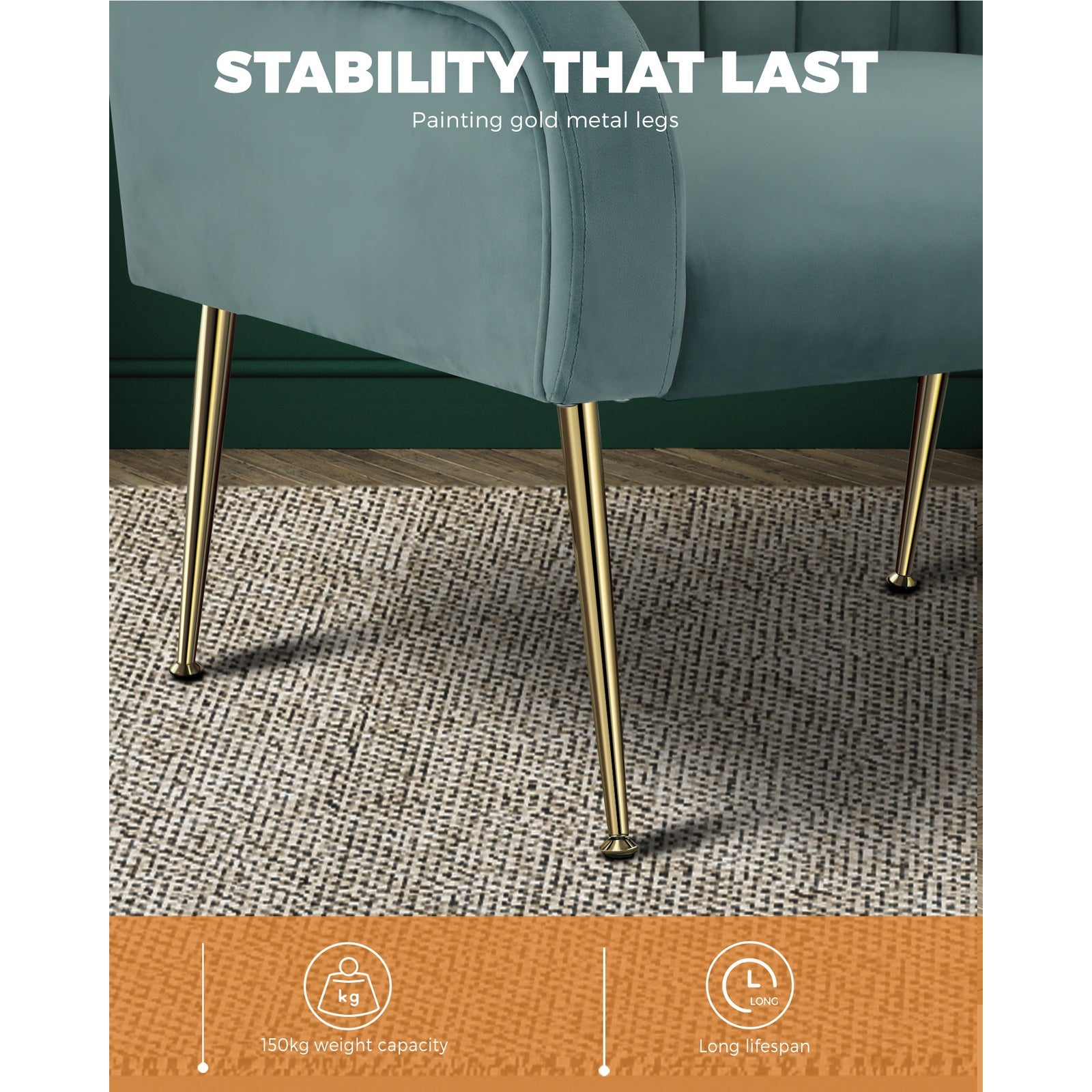 Oikiture Armchair Lounge Chair Accent Chairs Velvet Armchairs Sofa Couches Blue - Sunyee