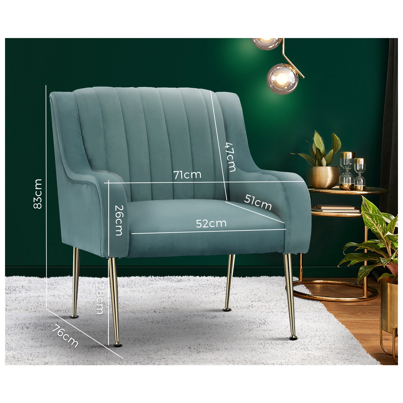 Oikiture Armchair Lounge Chair Accent Chairs Velvet Armchairs Sofa Couches Blue - Sunyee