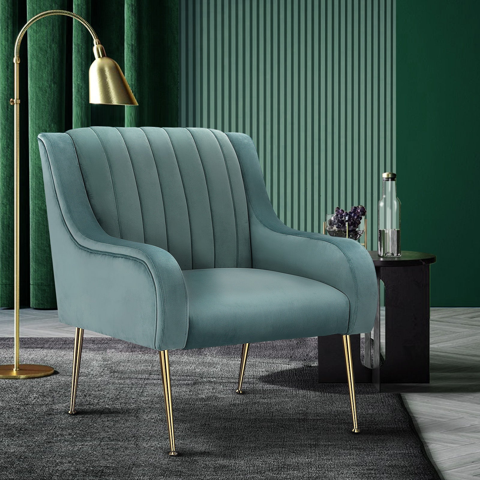 Oikiture Armchair Lounge Chair Accent Chairs Velvet Armchairs Sofa Couches Blue - Sunyee