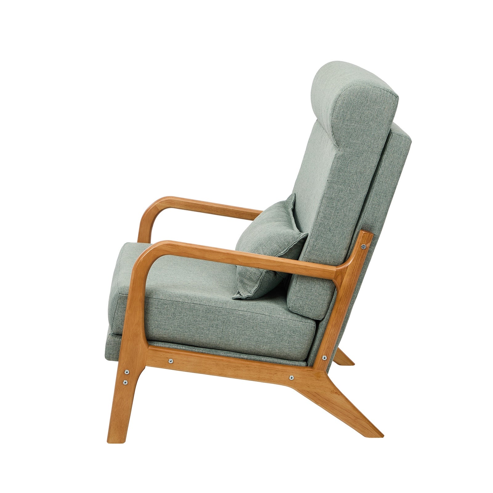 Oikiture Armchair Linen Fabric Lounge Chair with Lumbar Pillow Green - Sunyee