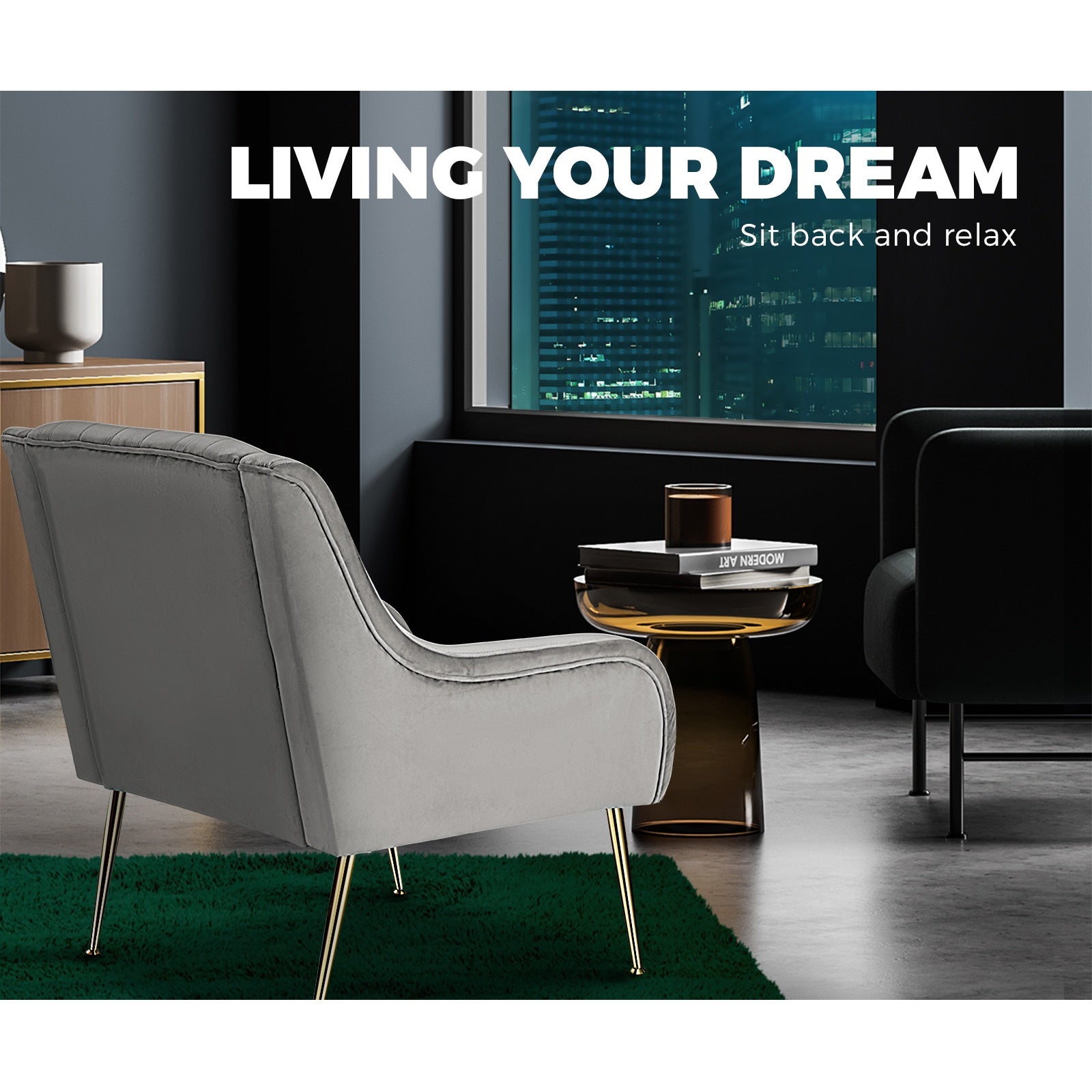 Oikiture Armchair Lounge Chair Accent Chairs Velvet Armchairs Sofa Couches Grey - Sunyee